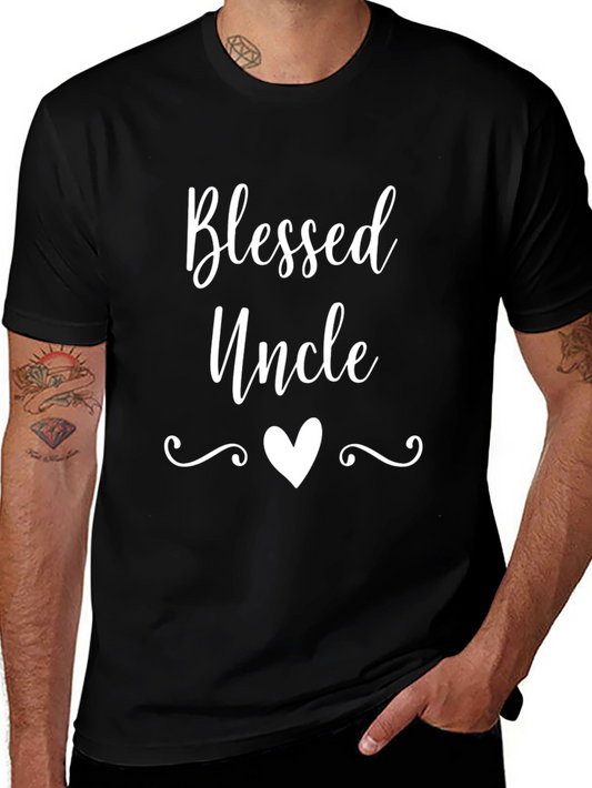 Blessed Uncle T-Shirt - Black Cotton Tee with Heart Design