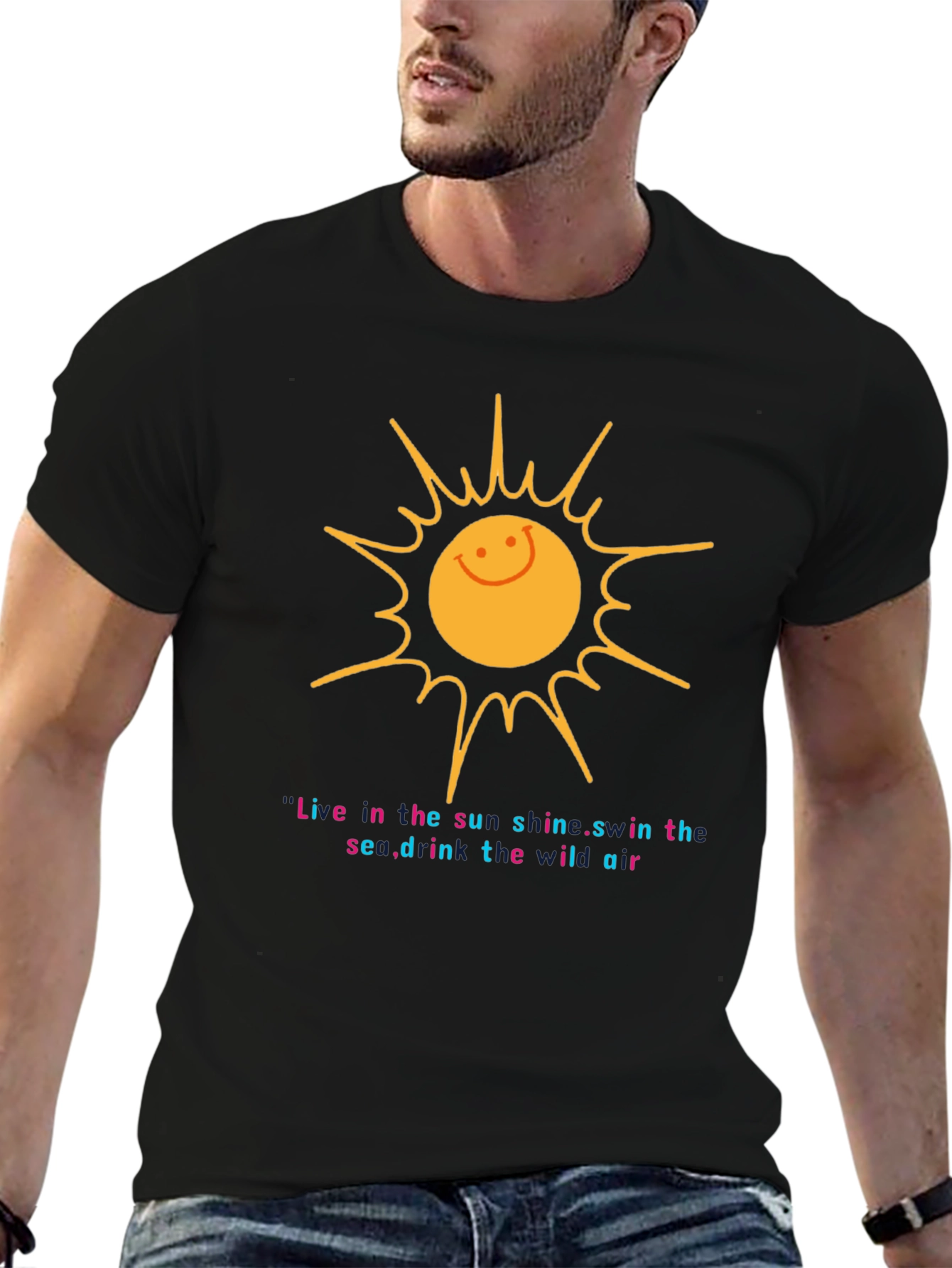 Smiling Sun Graphic T-Shirt - Unisex Black Tee