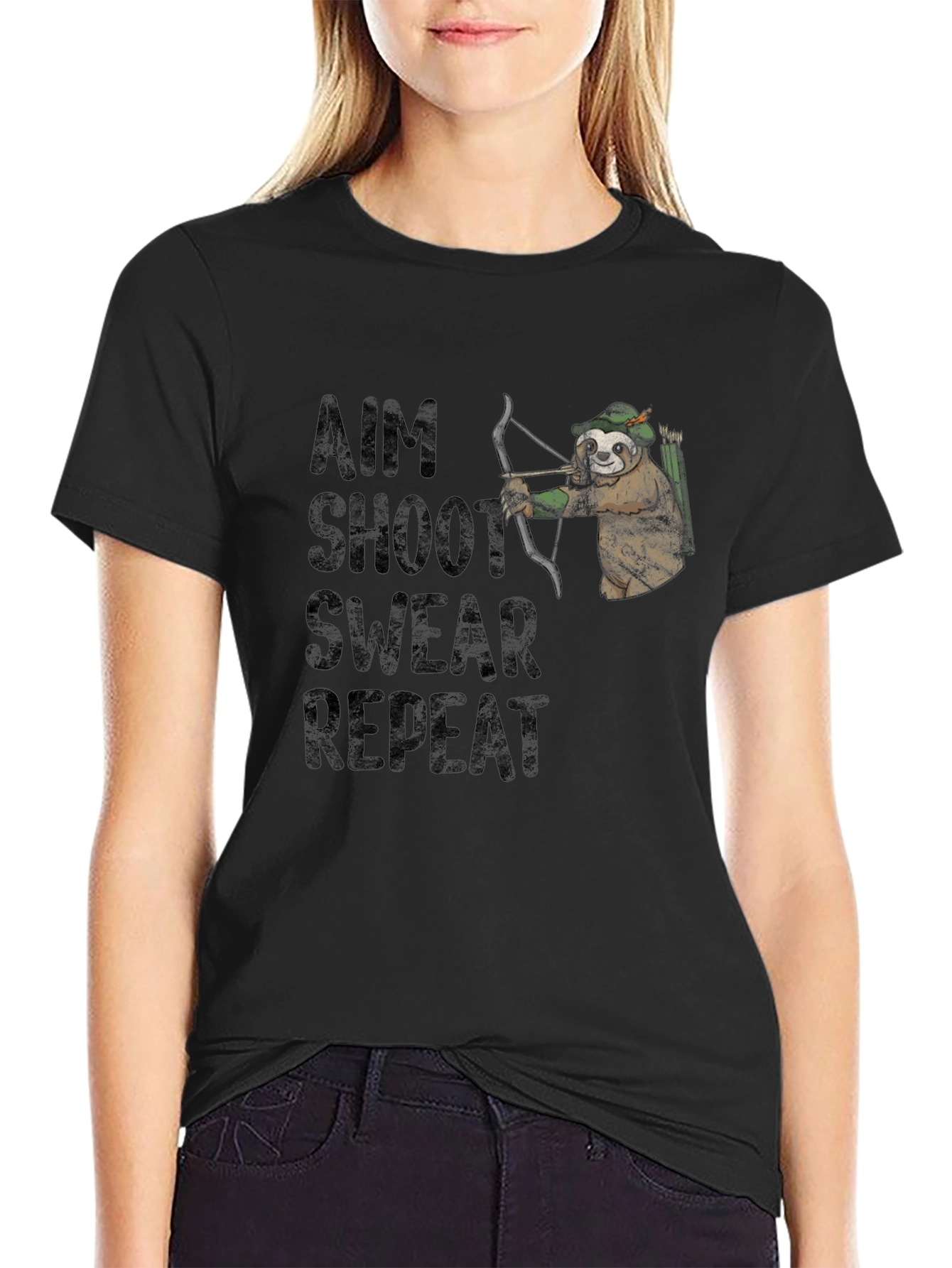 Aim Shoot Swear Repeat Sloth Archer Graphic Tee