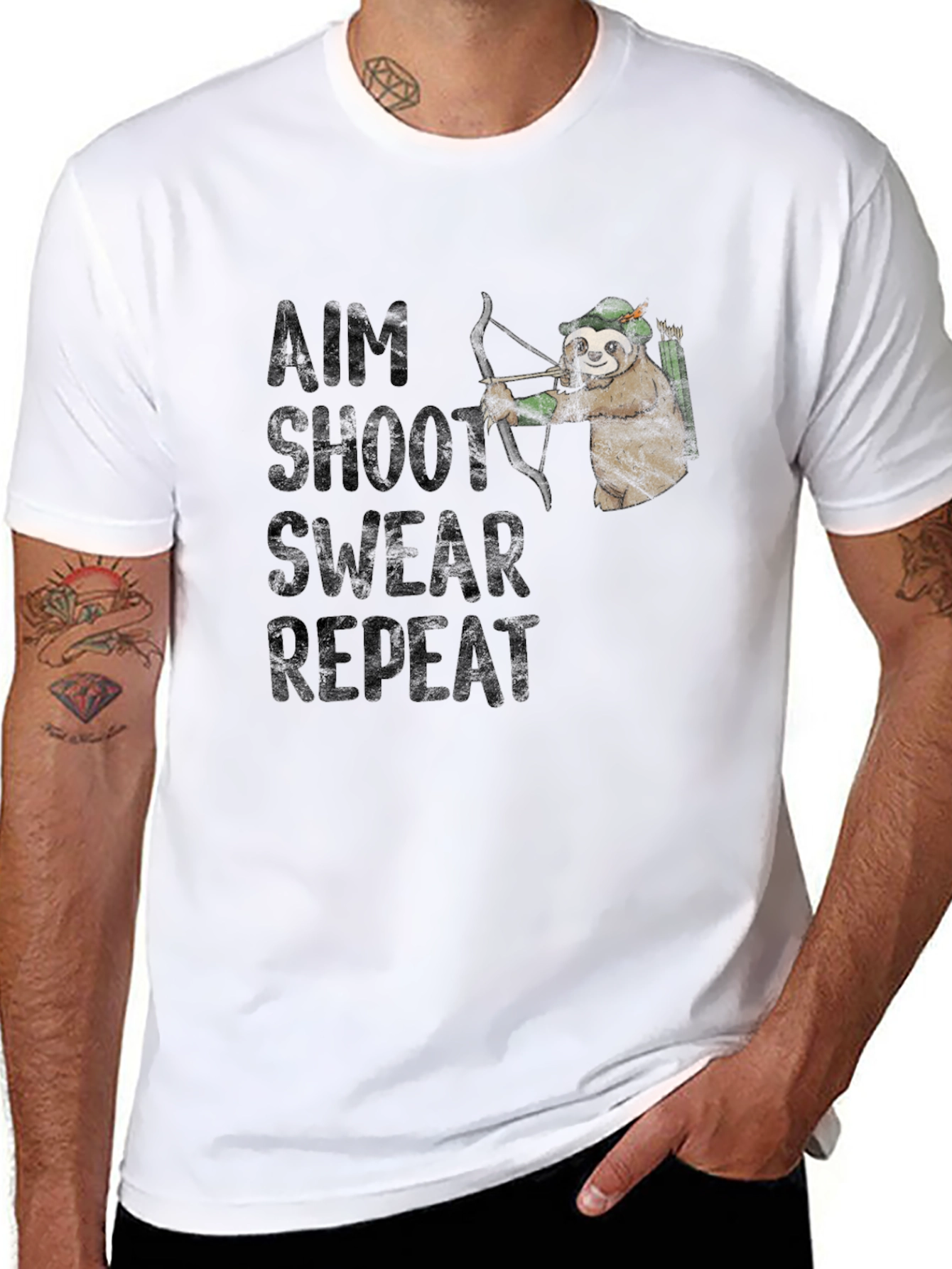 Aim Shoot Swear Repeat Sloth Archer Graphic Tee