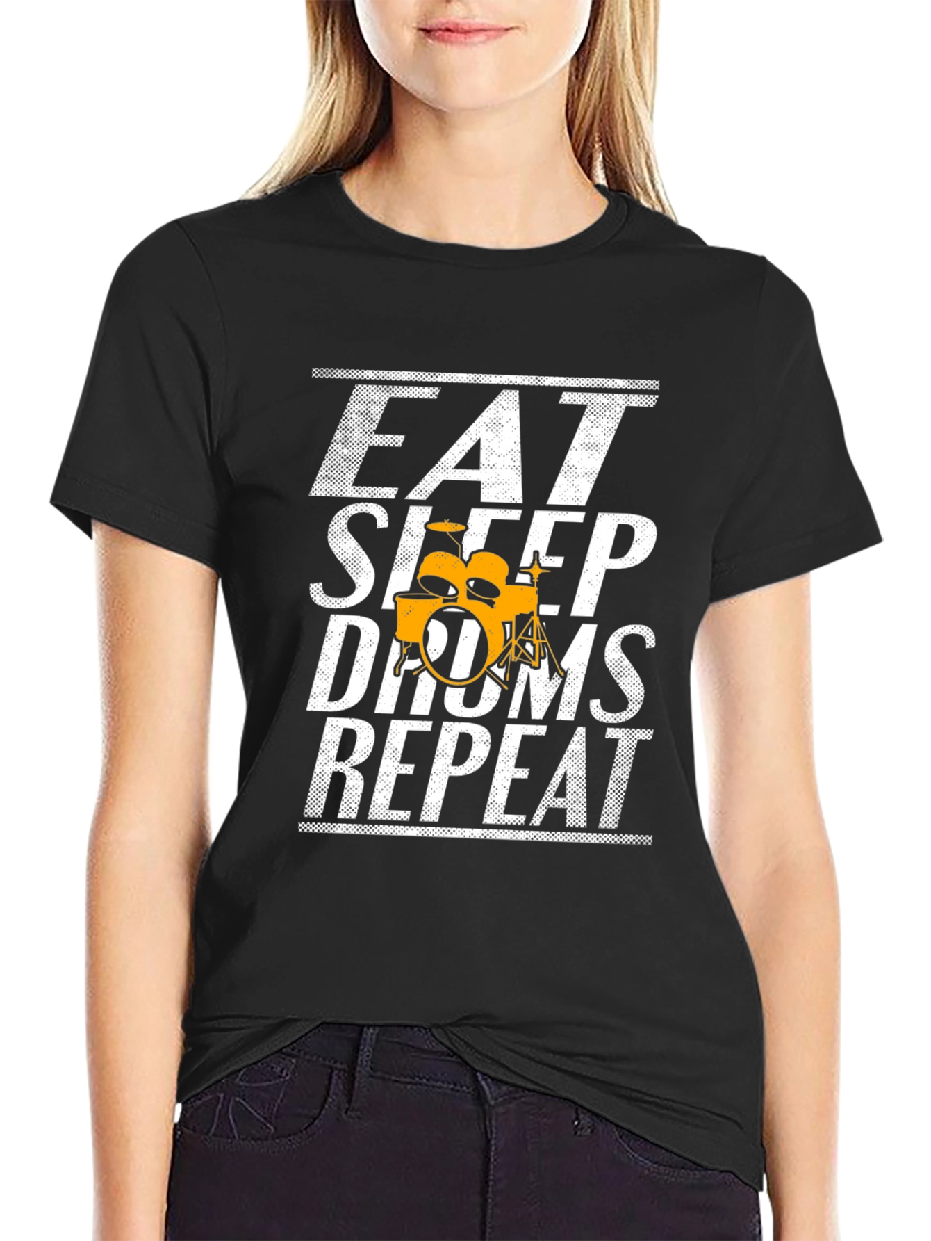 Eat Sleep Drums Repeat Black Graphic Tee