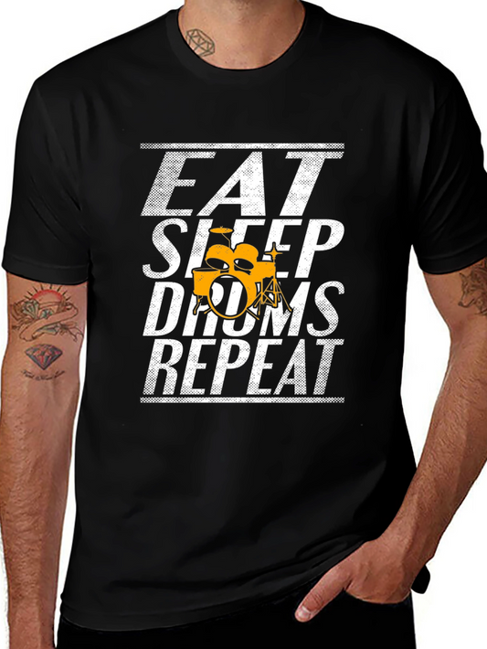Eat Sleep Drums Repeat Black Graphic Tee