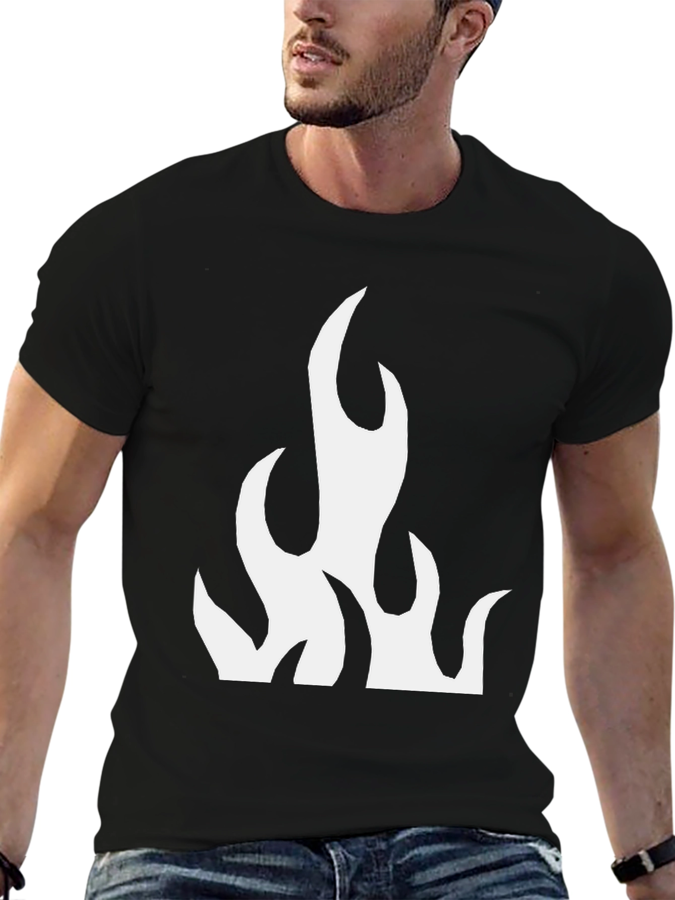 Black T-Shirt with Flame Graphic