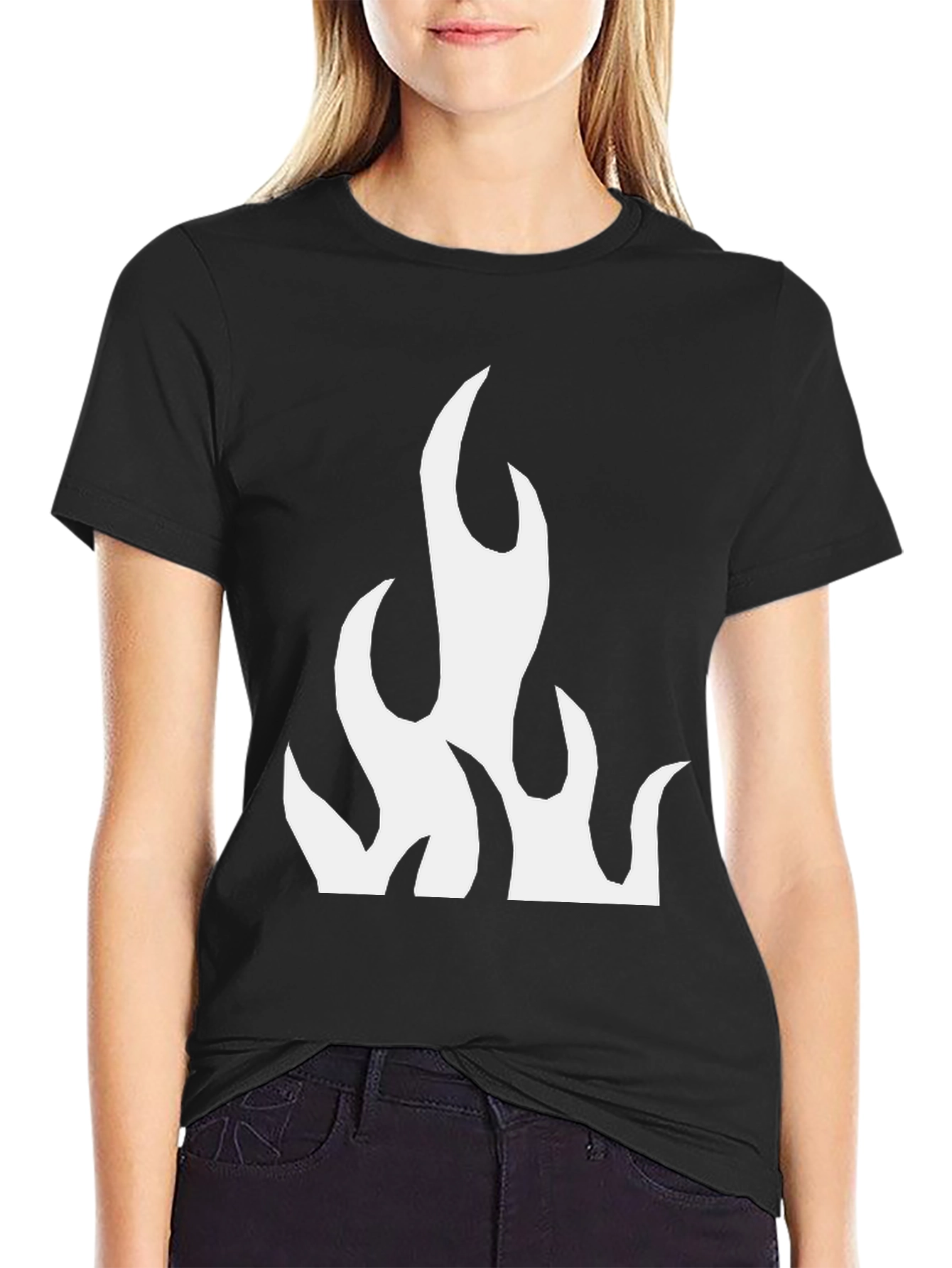 Black T-Shirt with Flame Graphic