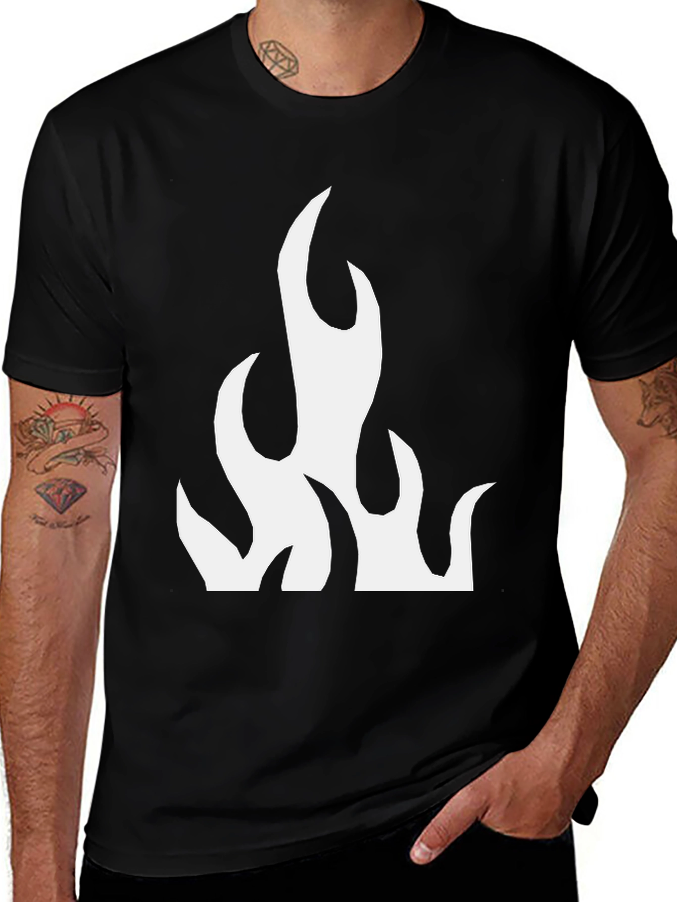 Black T-Shirt with Flame Graphic