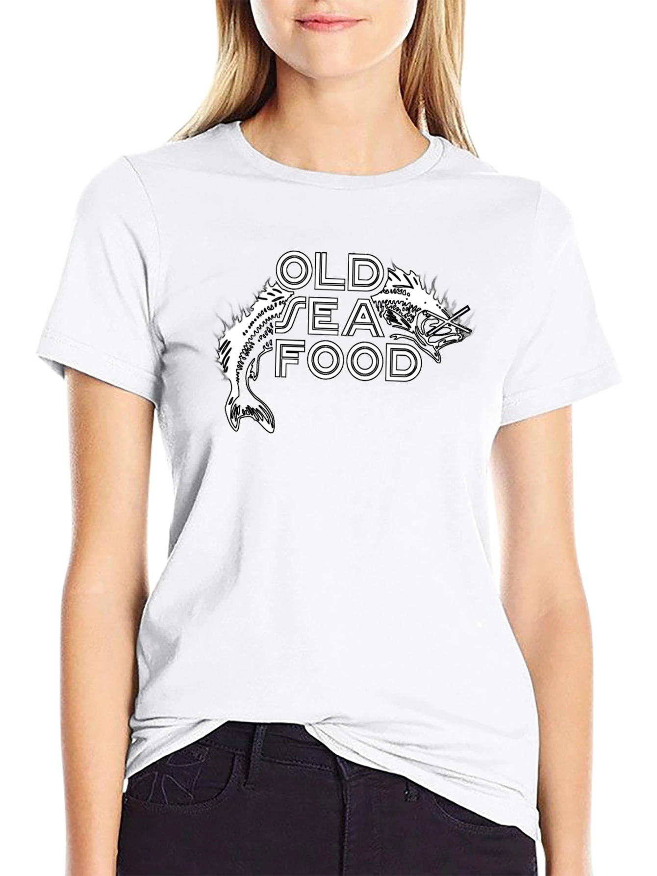 Old Seafood Graphic Tee -  Black Cotton T-Shirt