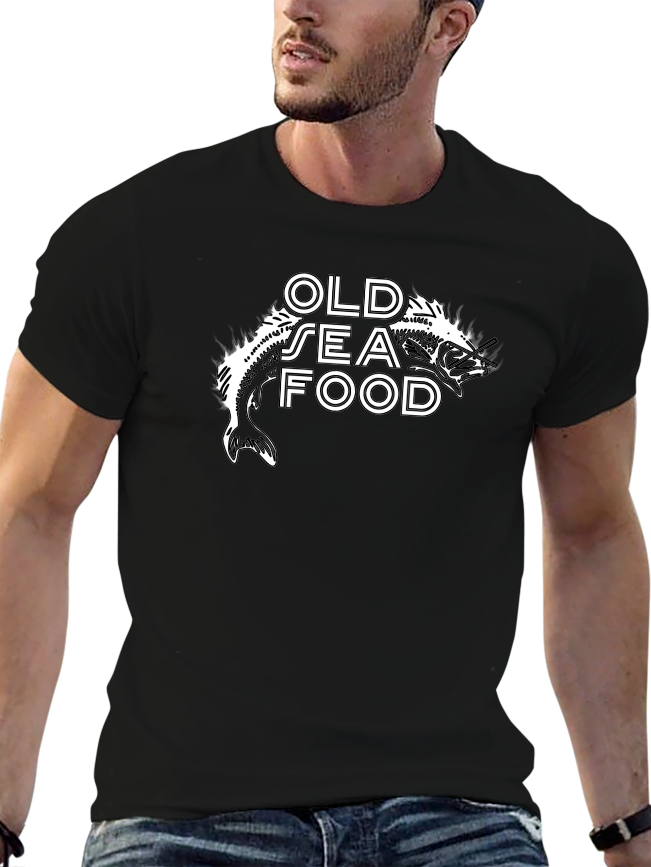 Old Seafood Graphic Tee -  Black Cotton T-Shirt