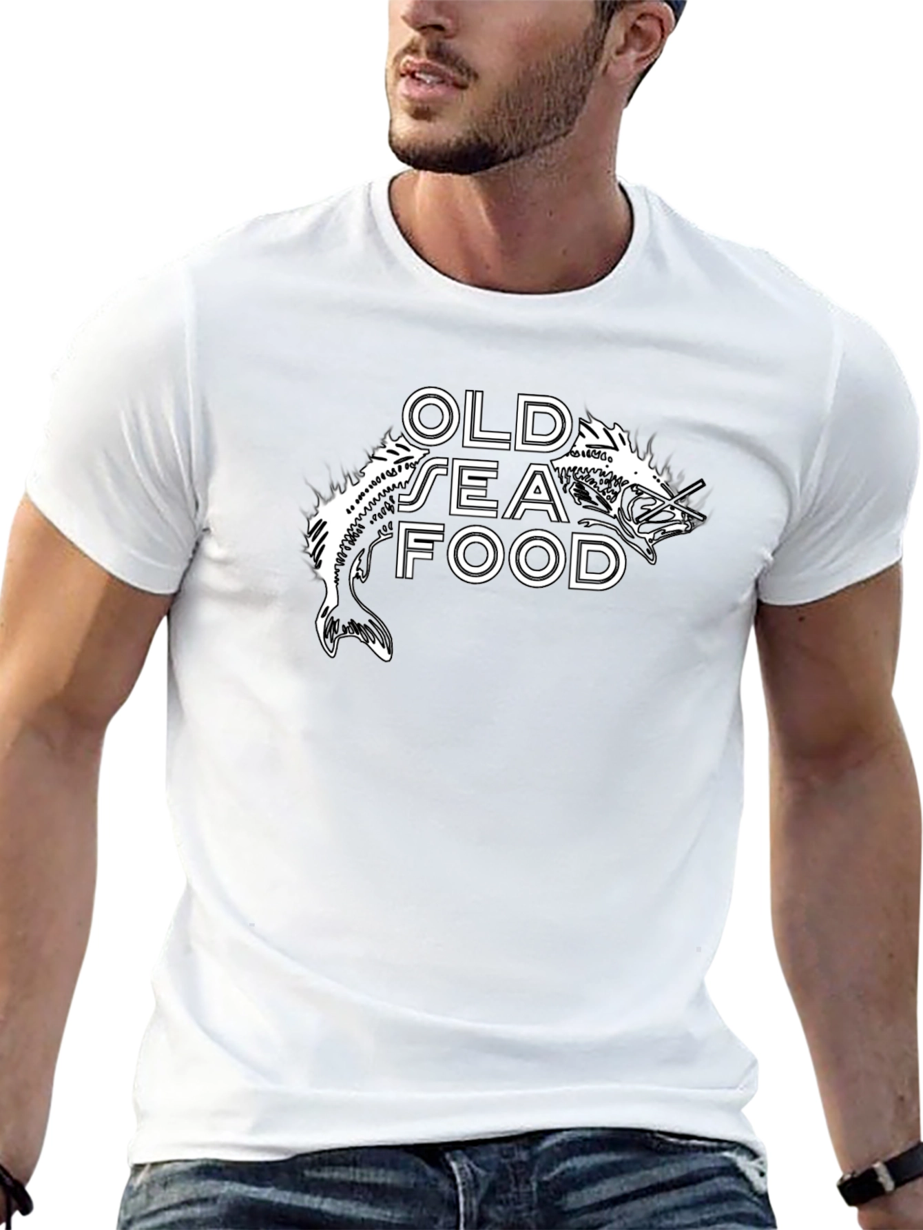 Old Seafood Graphic Tee -  Black Cotton T-Shirt