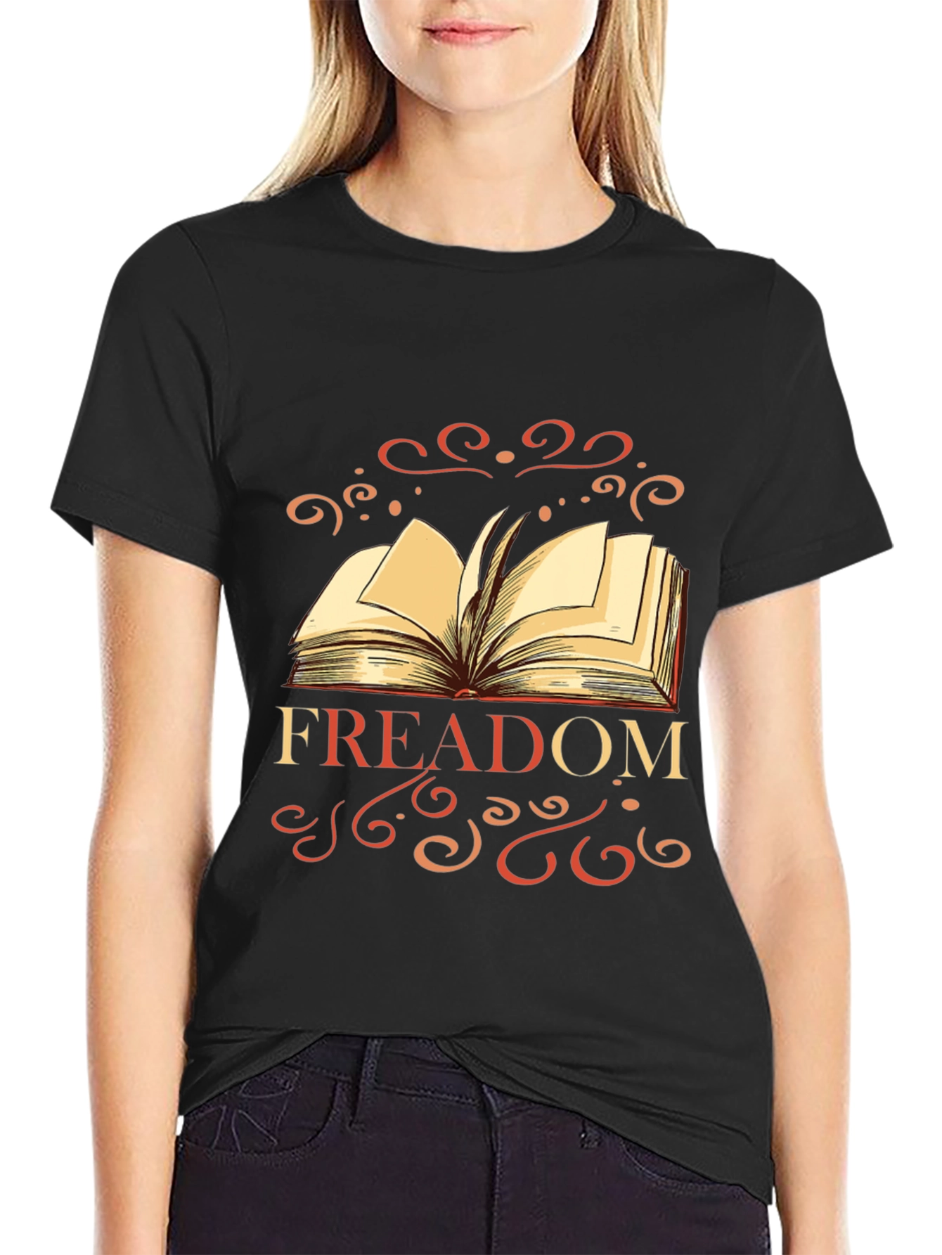 FREADOM Book Graphic Tee - Black Cotton Blend T-Shirt