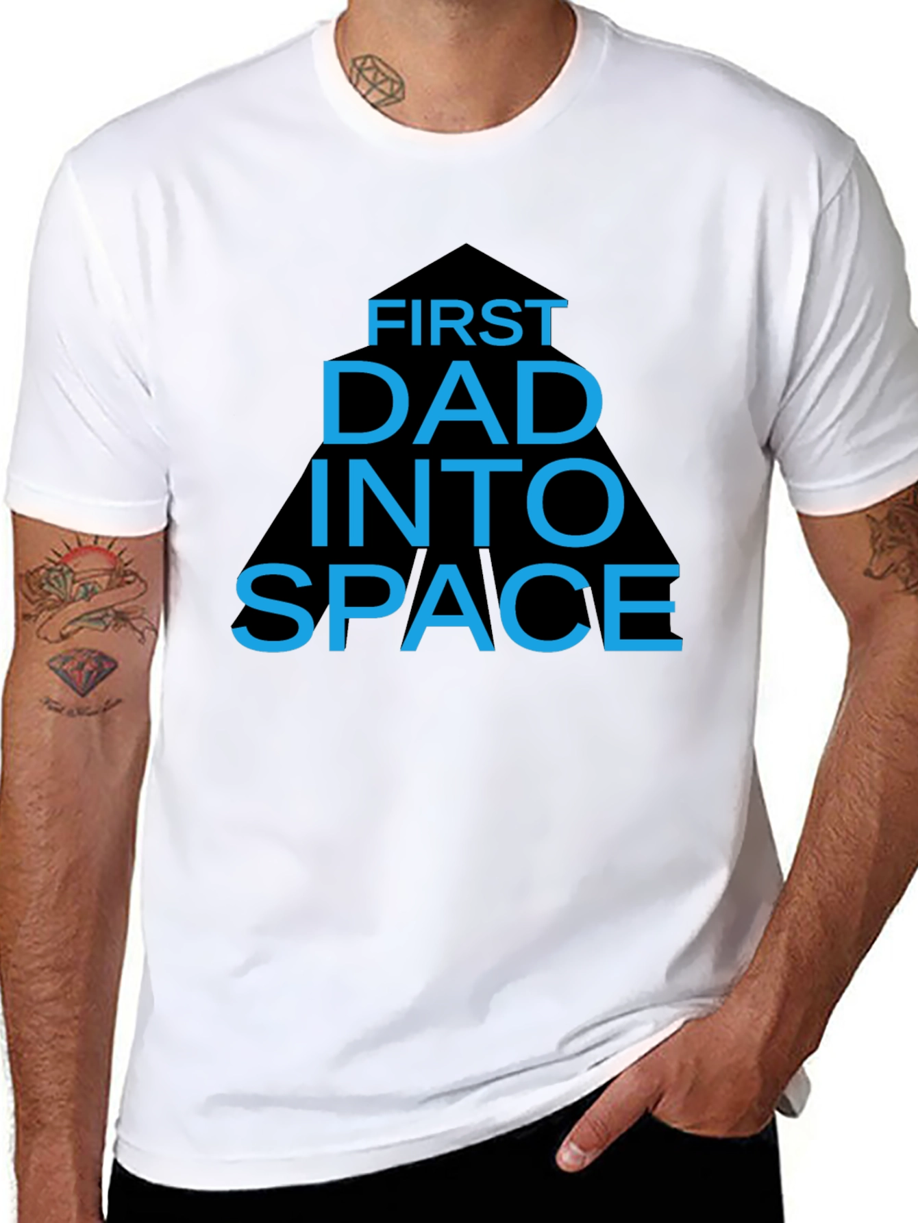 First Dad into Space T-Shirt - Black Novelty Tee