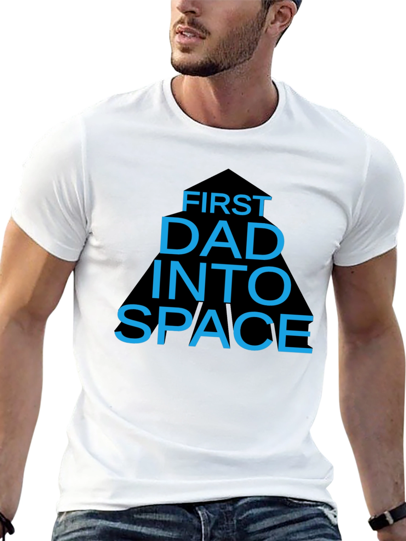 First Dad into Space T-Shirt - Black Novelty Tee