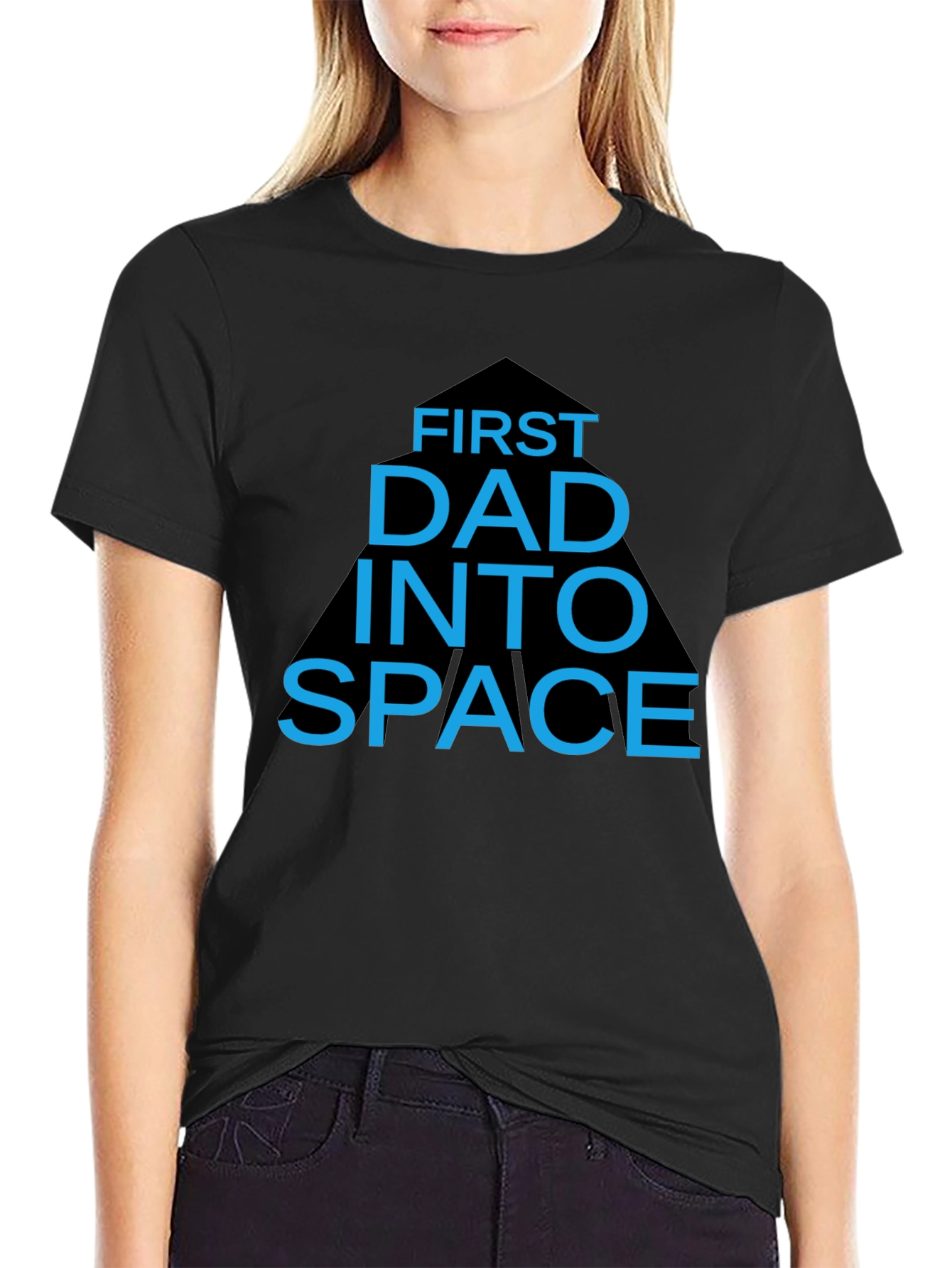First Dad into Space T-Shirt - Black Novelty Tee