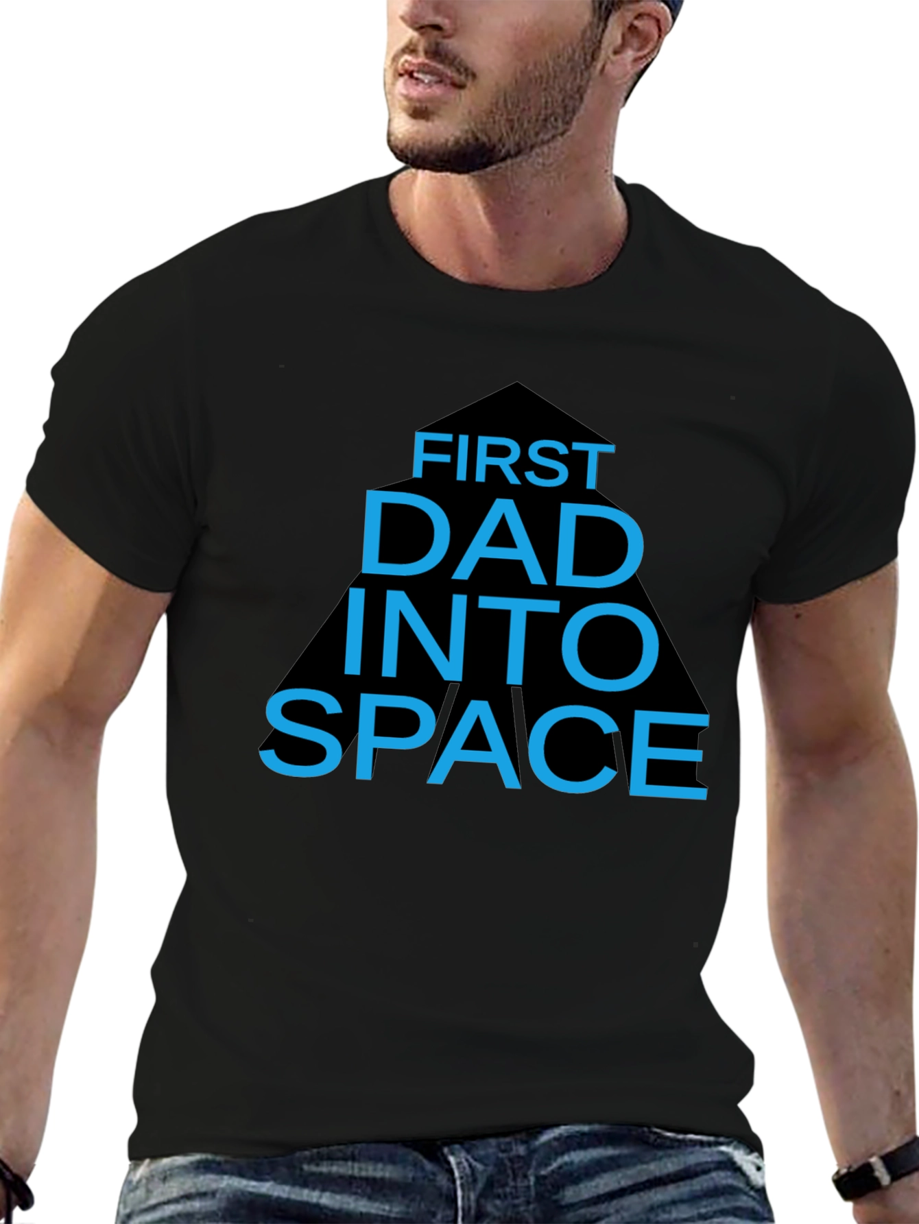 First Dad into Space T-Shirt - Black Novelty Tee