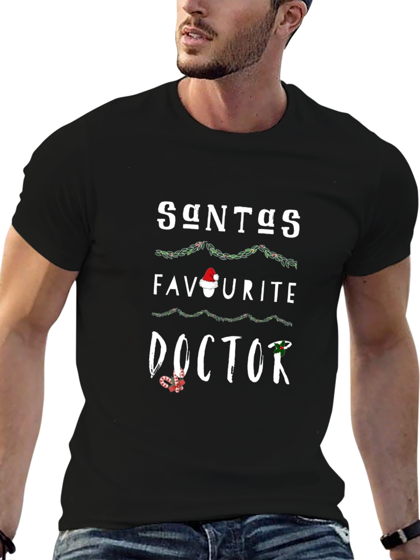 Santas Favorite Doctor Black T-Shirt