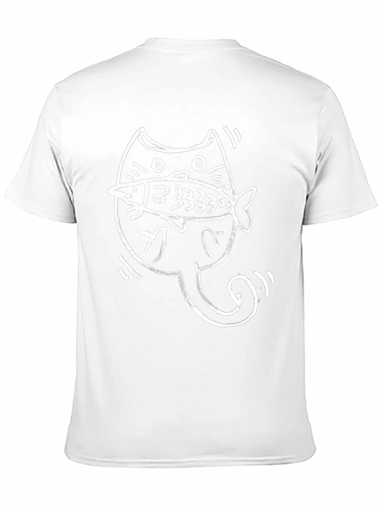 Cat with Fish Graphic T-Shirt - Black