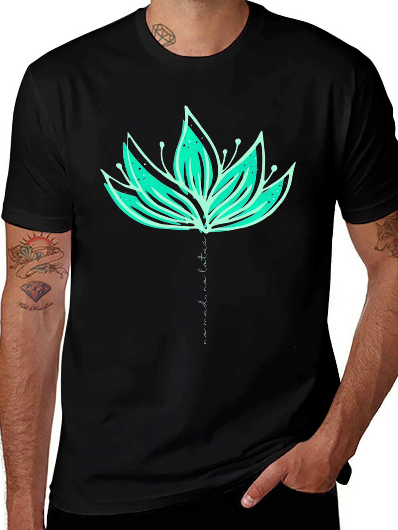 Lotus Flower Graphic Print Tee - Black Cotton Blend