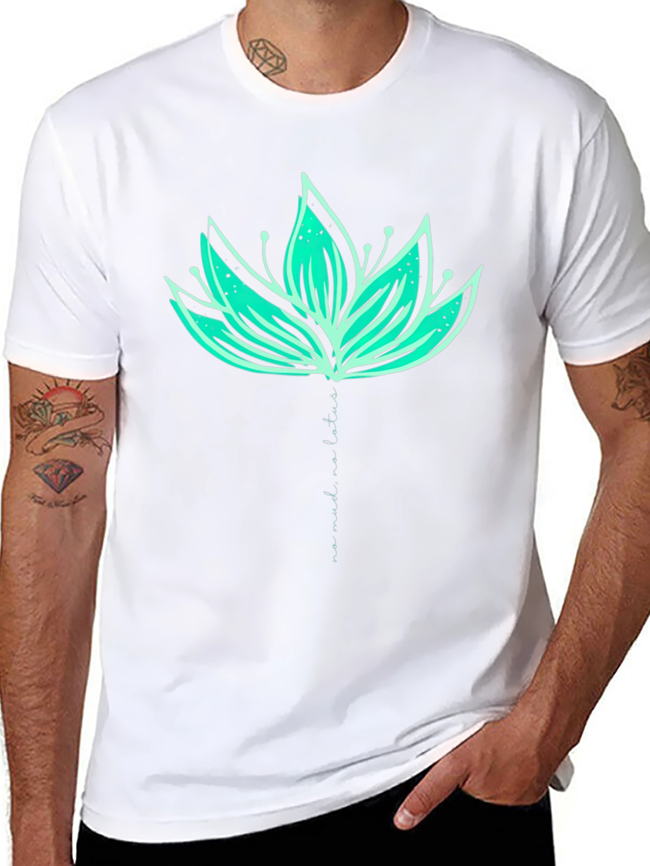Lotus Flower Graphic Print Tee - Black Cotton Blend