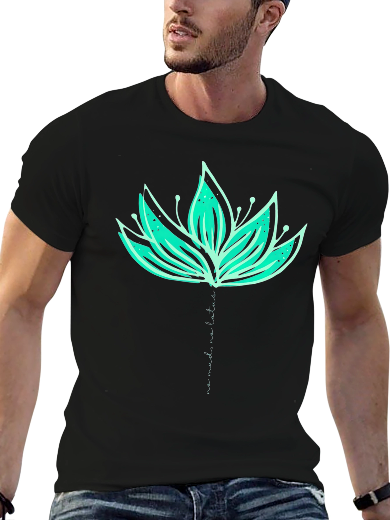 Lotus Flower Graphic Print Tee - Black Cotton Blend