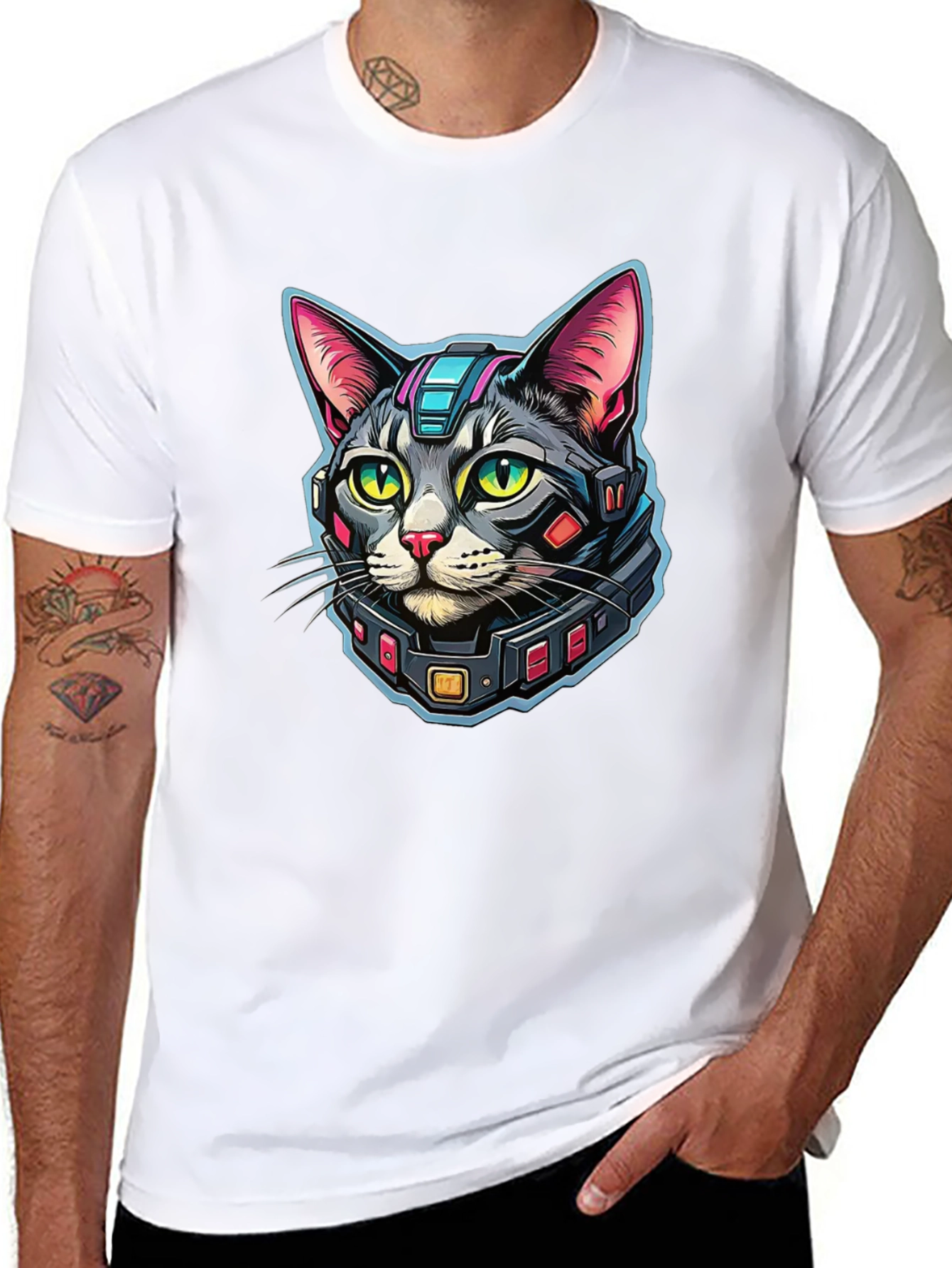 Cyber Cat Graphic T-Shirt - Modern Techwear Style