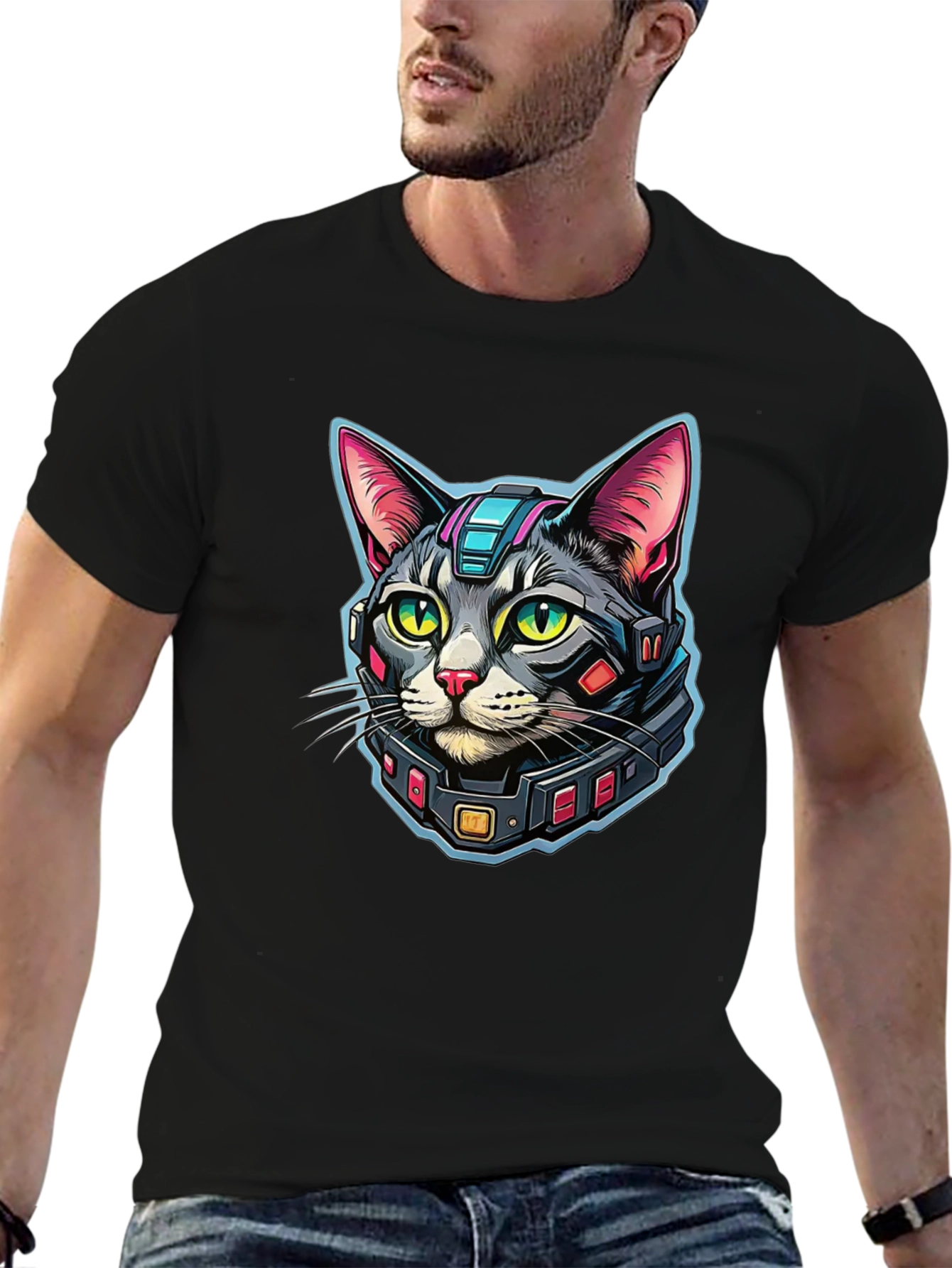 Cyber Cat Graphic T-Shirt - Modern Techwear Style