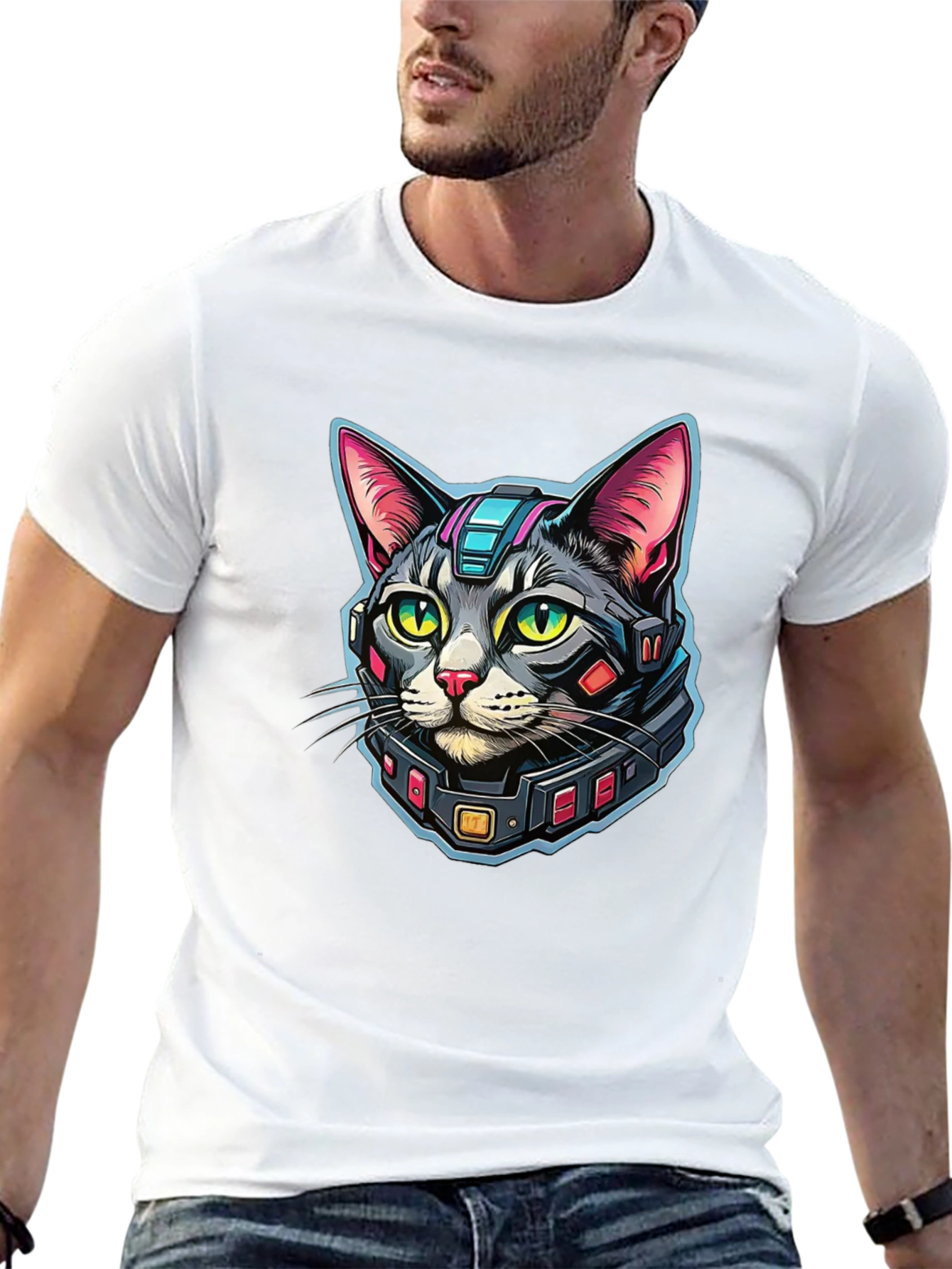 Cyber Cat Graphic T-Shirt - Modern Techwear Style