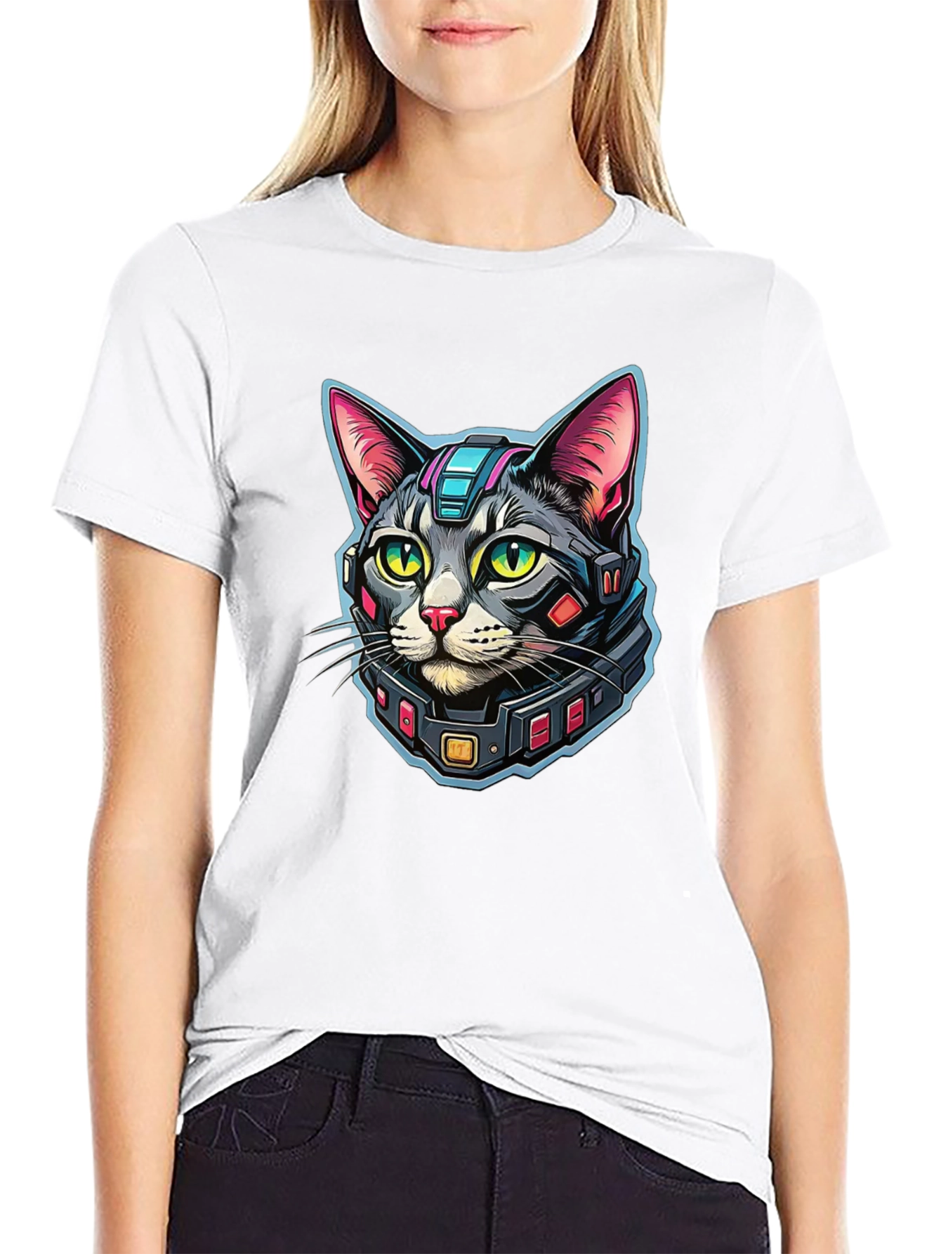Cyber Cat Graphic T-Shirt - Modern Techwear Style