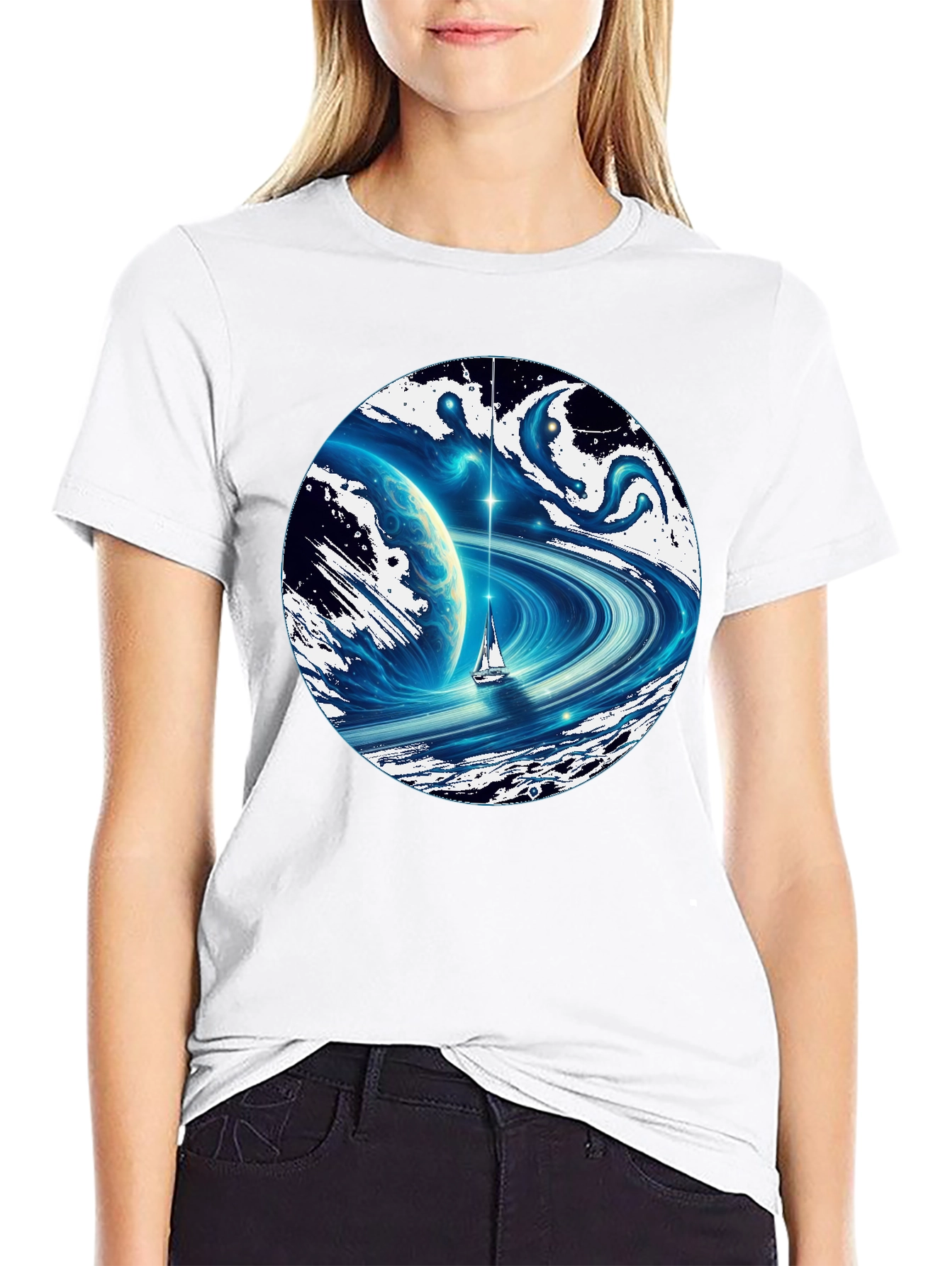 Cosmic Sailboat Graphic T-Shirt