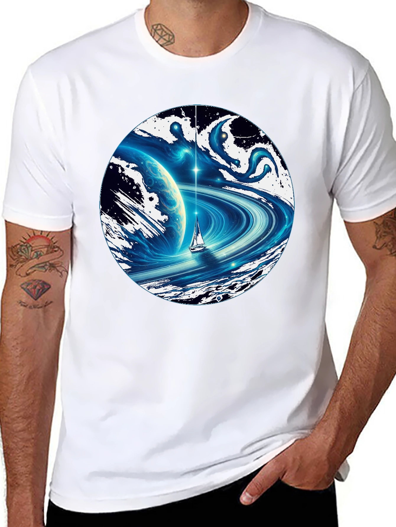 Cosmic Sailboat Graphic T-Shirt