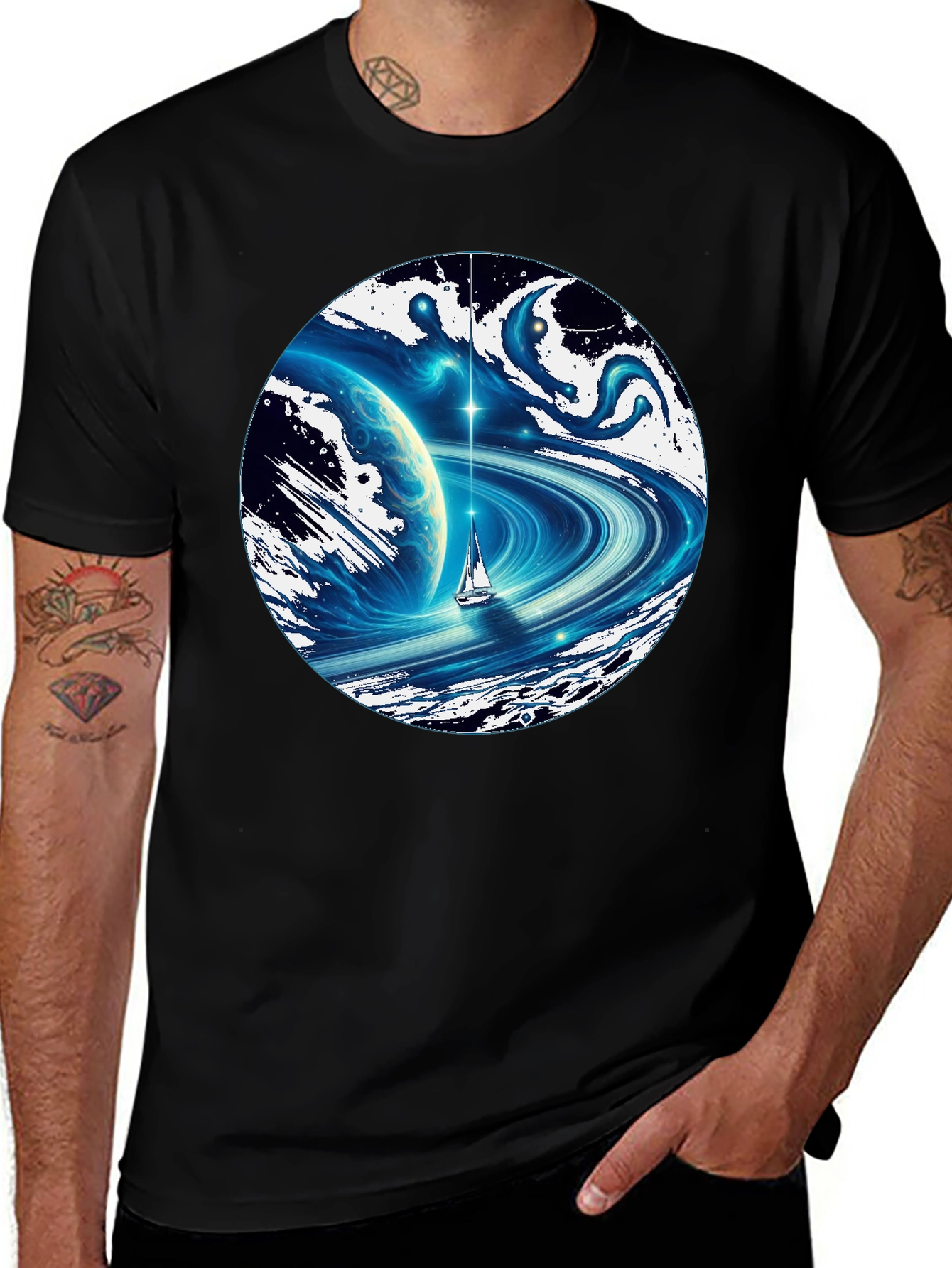 Cosmic Sailboat Graphic T-Shirt