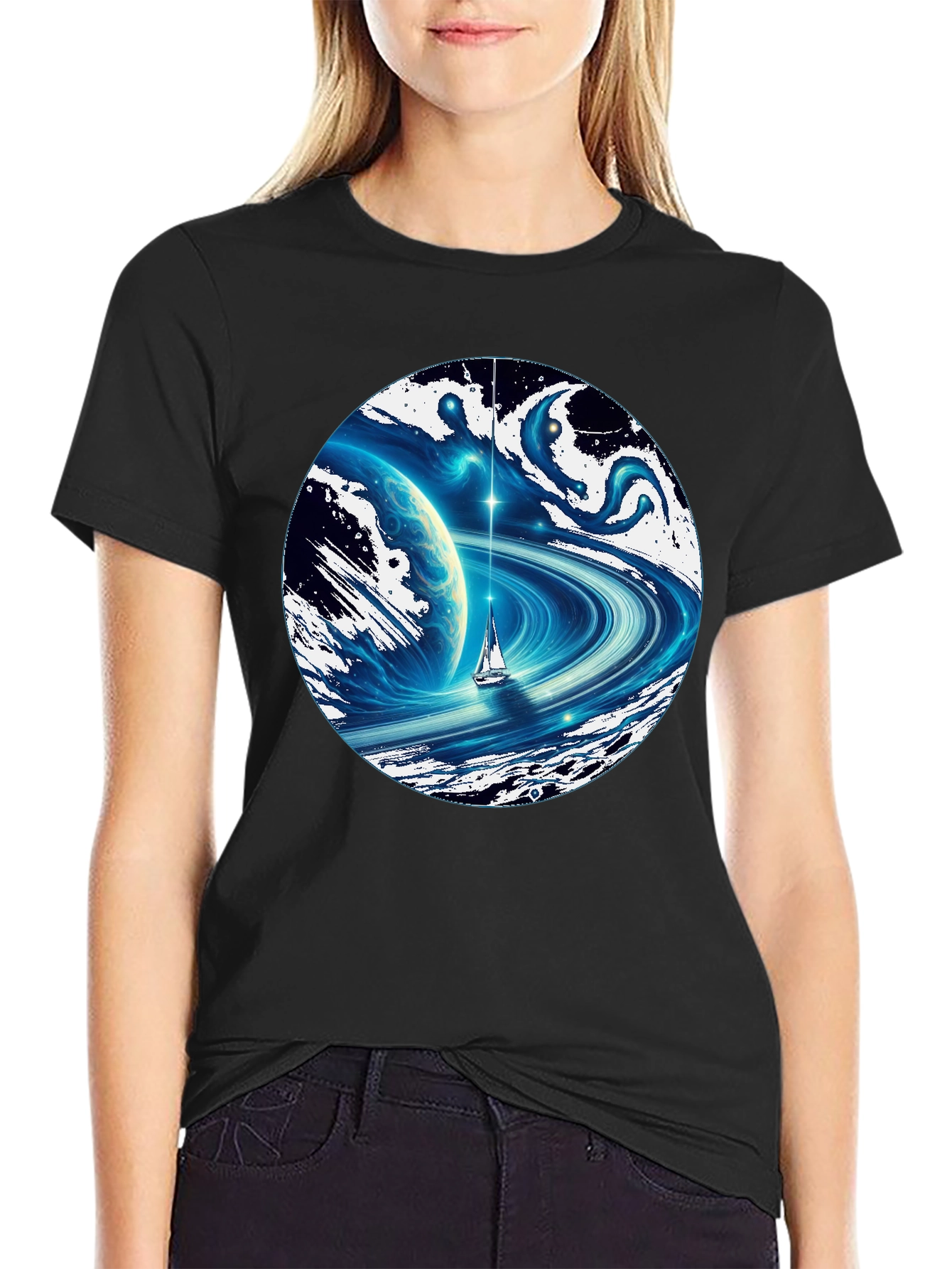 Cosmic Sailboat Graphic T-Shirt