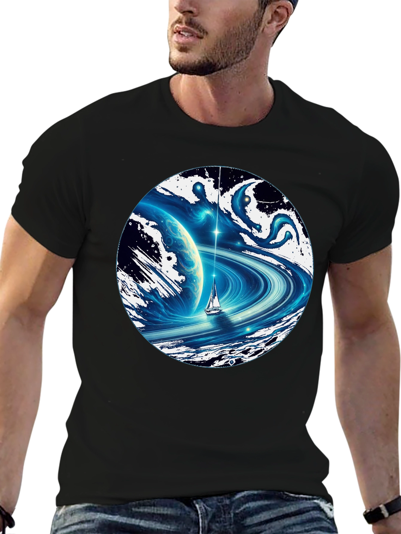 Cosmic Sailboat Graphic T-Shirt
