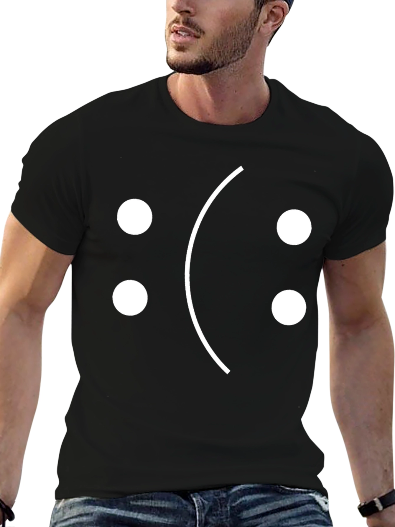 Sad Face Graphic Tee - Black Cotton T-Shirt