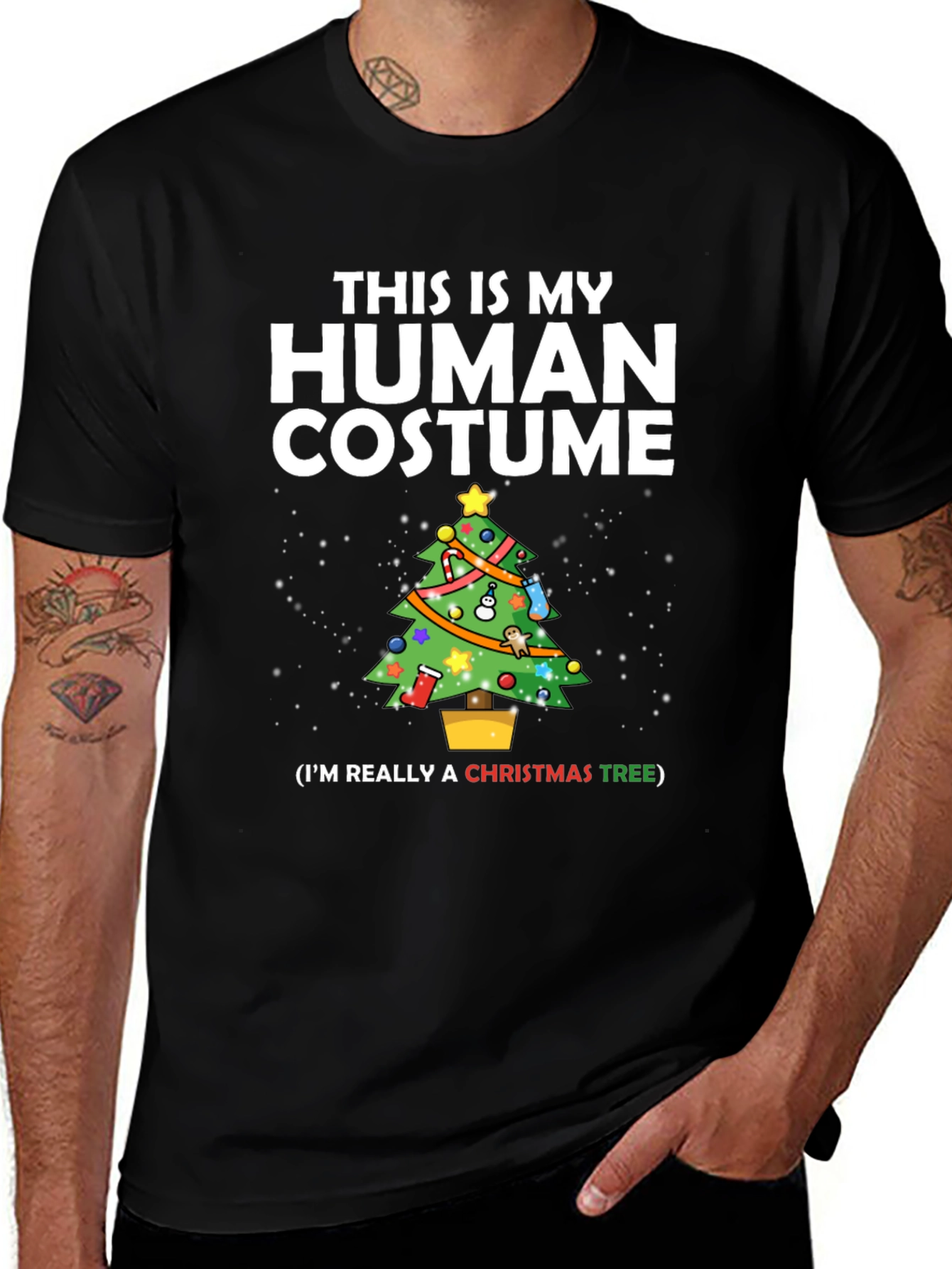Funny Christmas Tree Human Costume Holiday T-Shirt