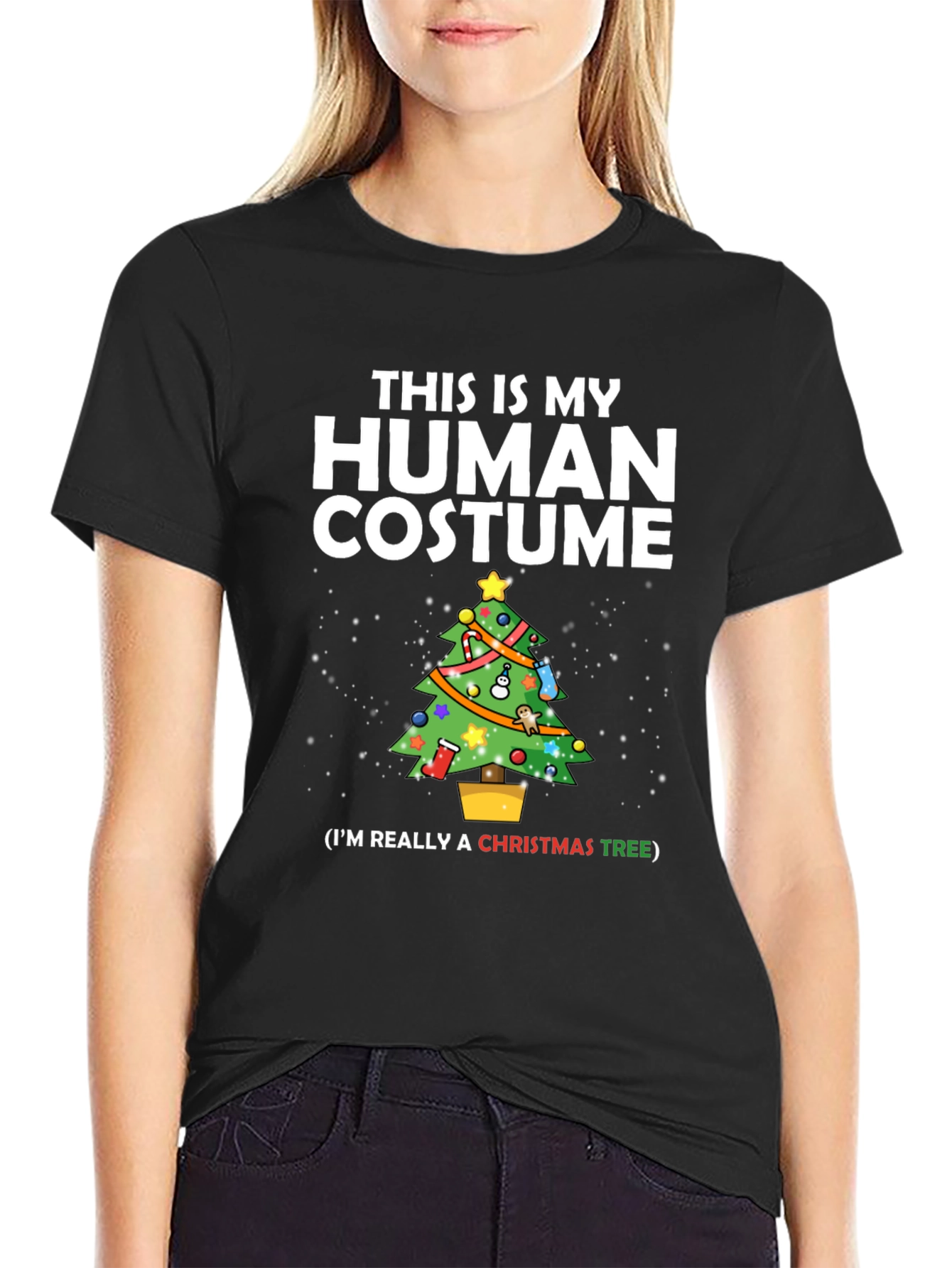 Funny Christmas Tree Human Costume Holiday T-Shirt