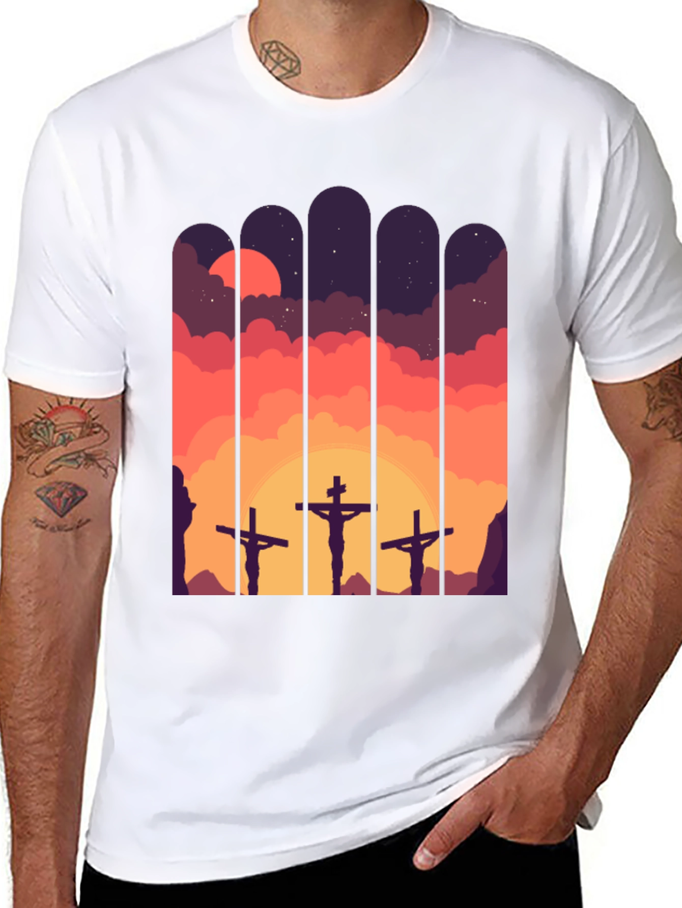 Calvary Cross T-Shirt - Sunset Scene