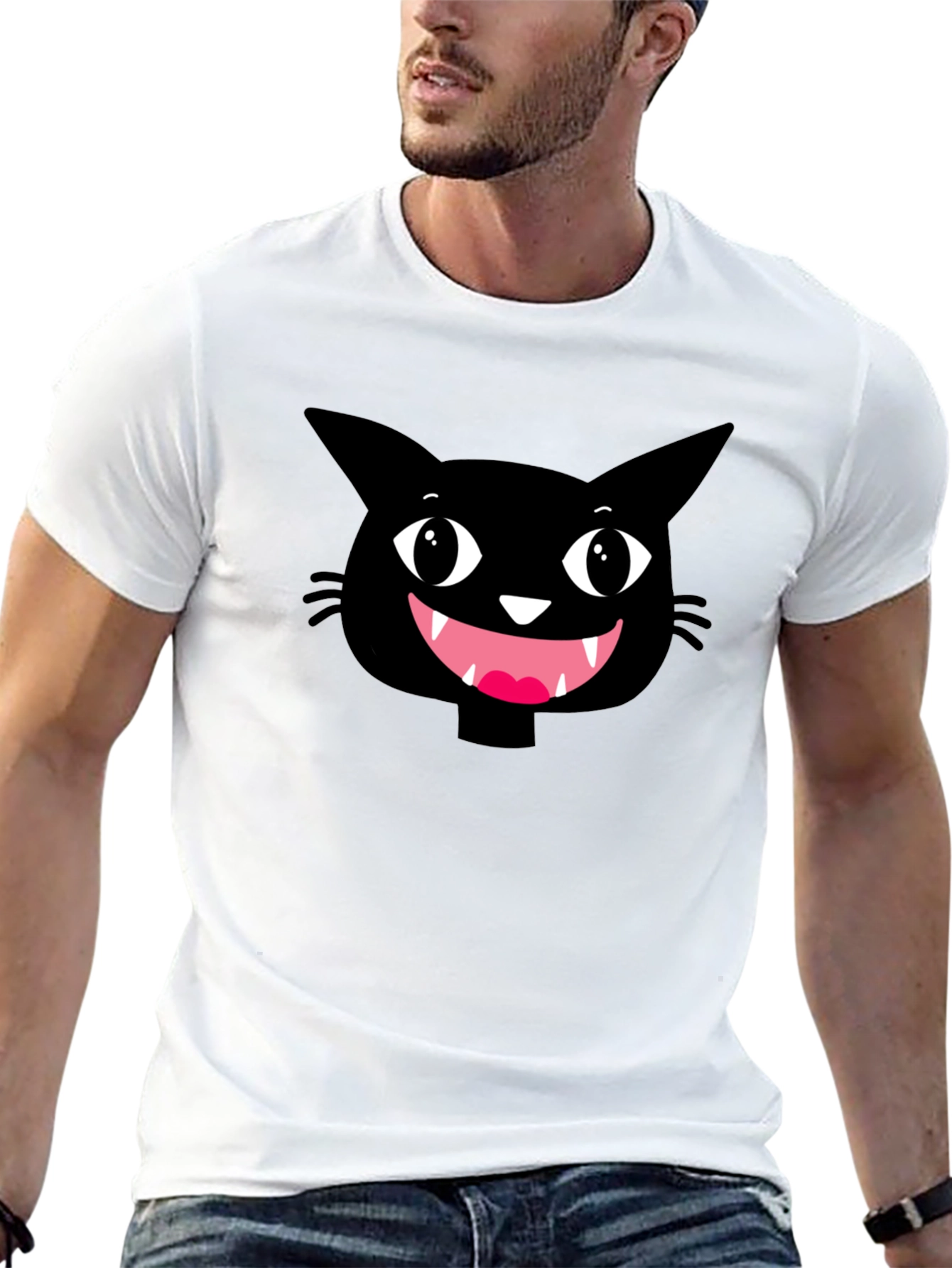 Funny Black Cat Face Graphic T-Shirt