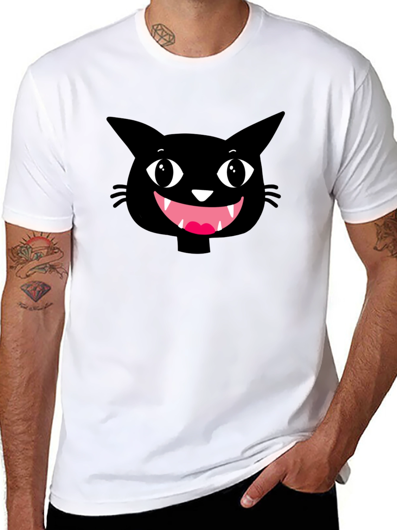 Funny Black Cat Face Graphic T-Shirt