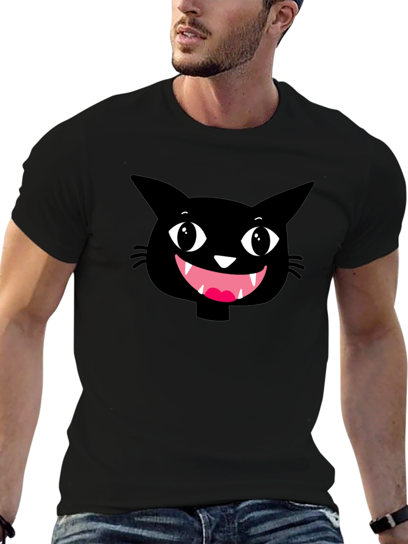 Funny Black Cat Face Graphic T-Shirt