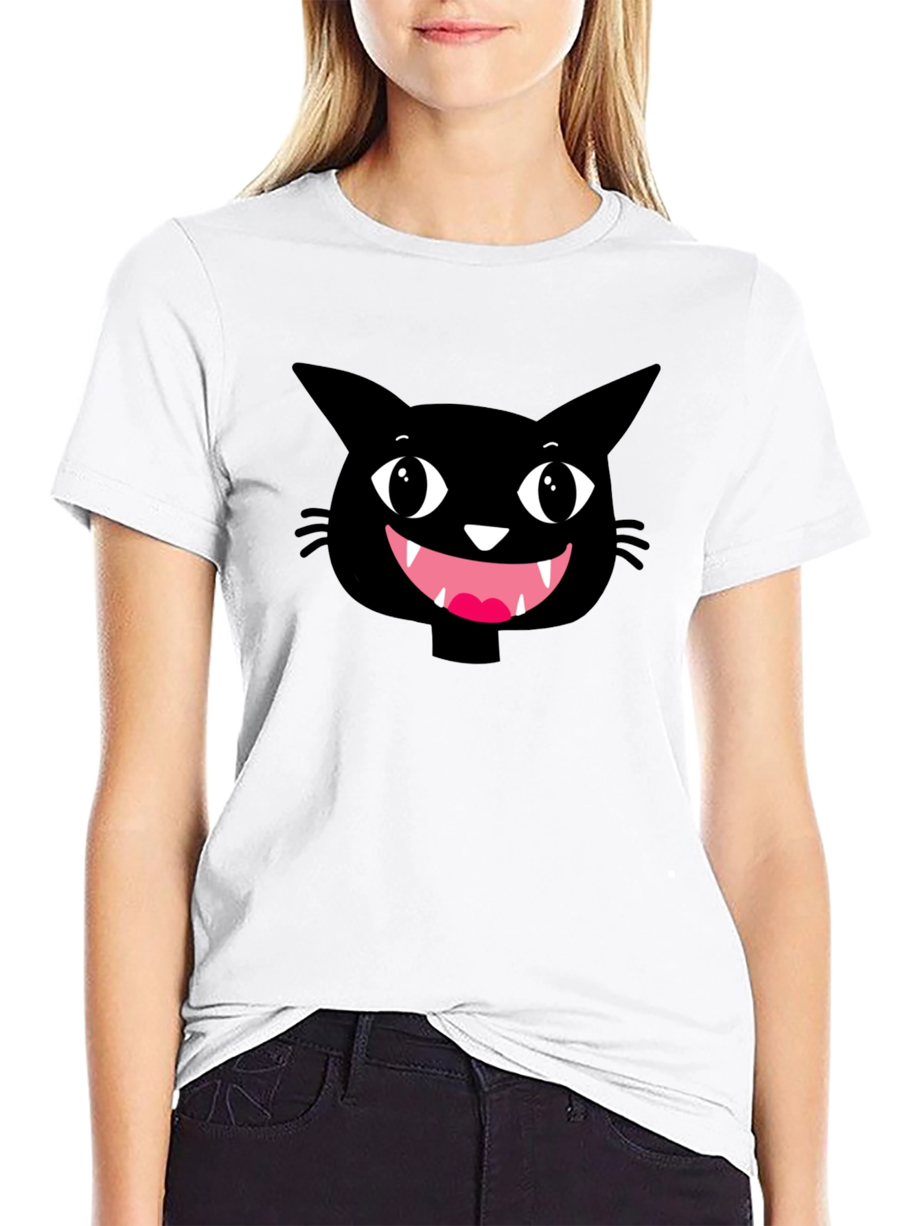 Funny Black Cat Face Graphic T-Shirt