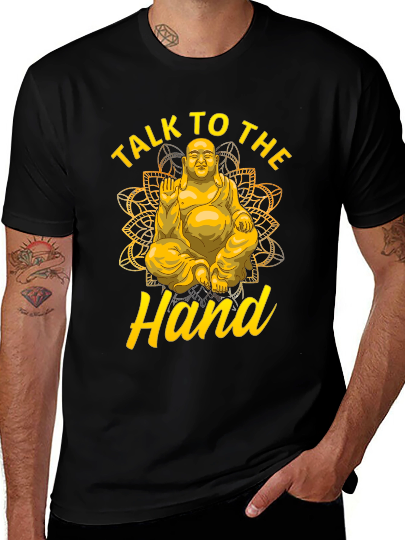 Talk To The Hand Buddha Graphic Tee - Black