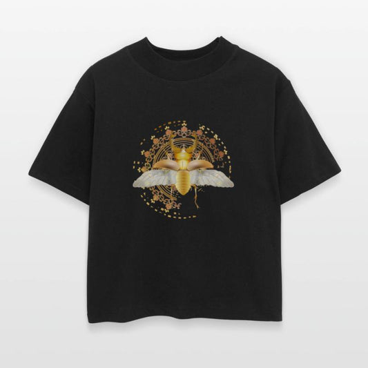 gold-colored stag beetle with wings in an ornament