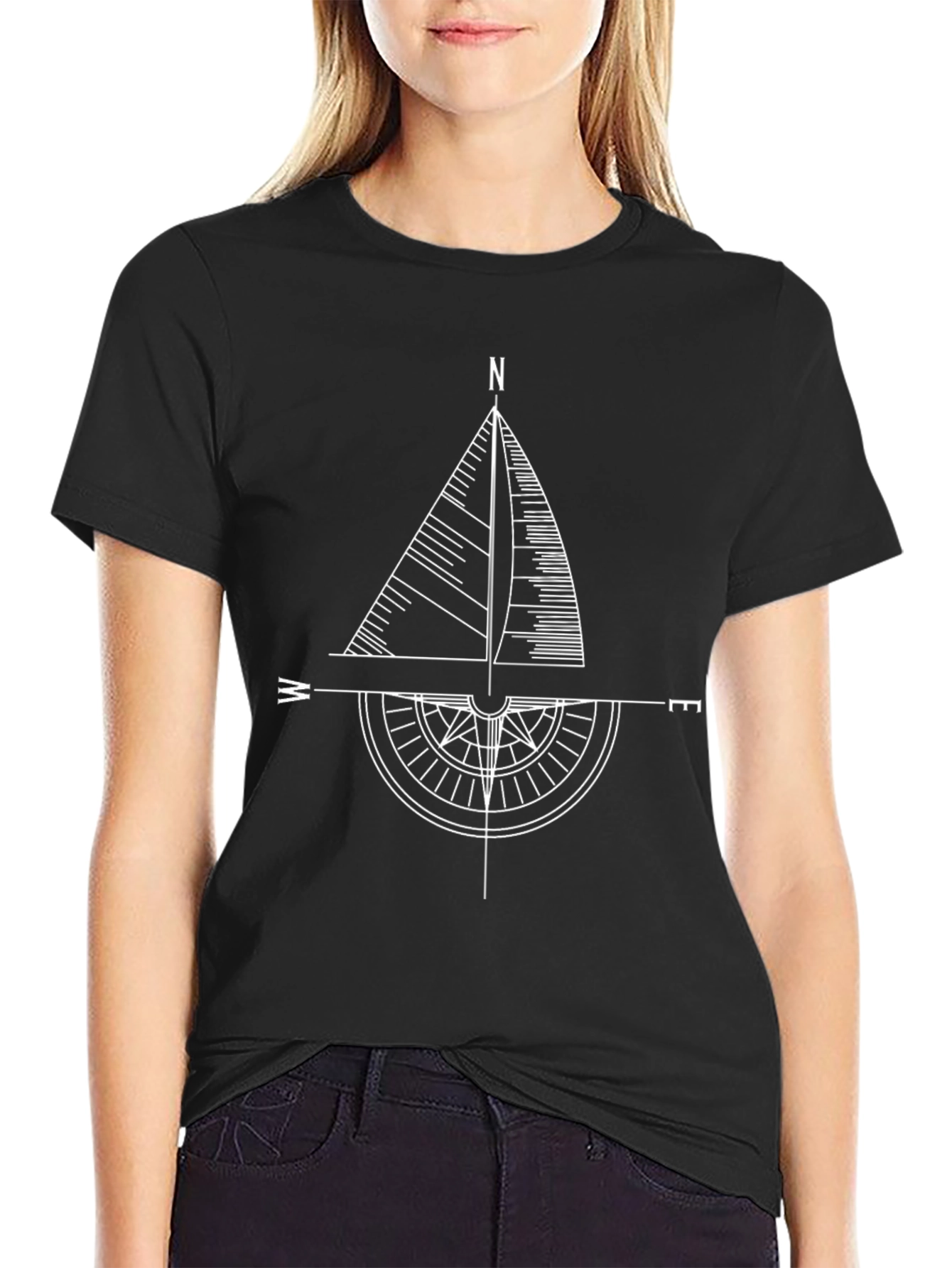 Nautical Compass Graphic Tee - Stylish Mens Black T-Shirt