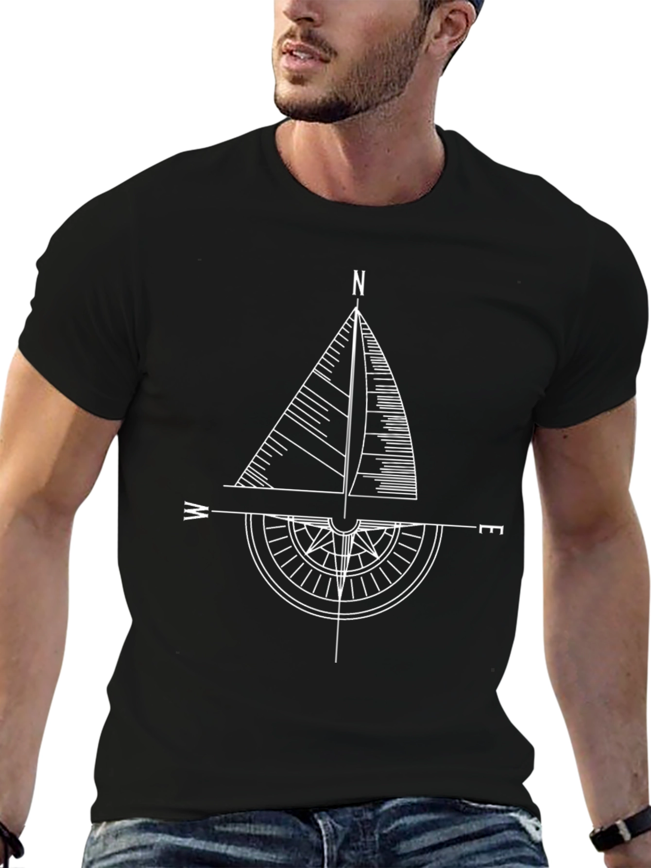 Nautical Compass Graphic Tee - Stylish Mens Black T-Shirt