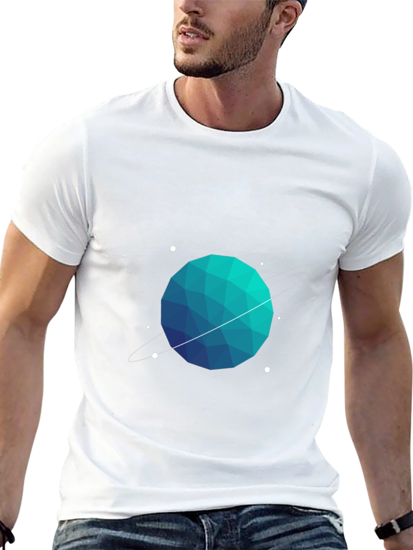 Geometric Planet Graphic Tee - Black Cotton Blend