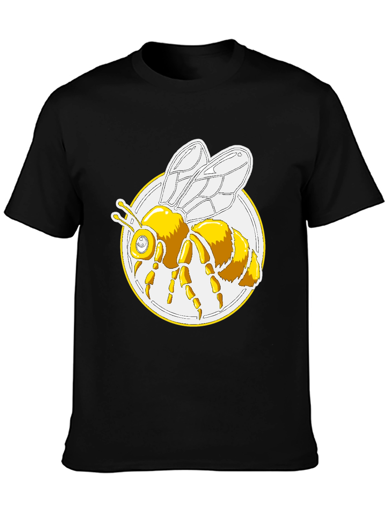 Bee Graphic T-Shirt - Round Design Black Cotton
