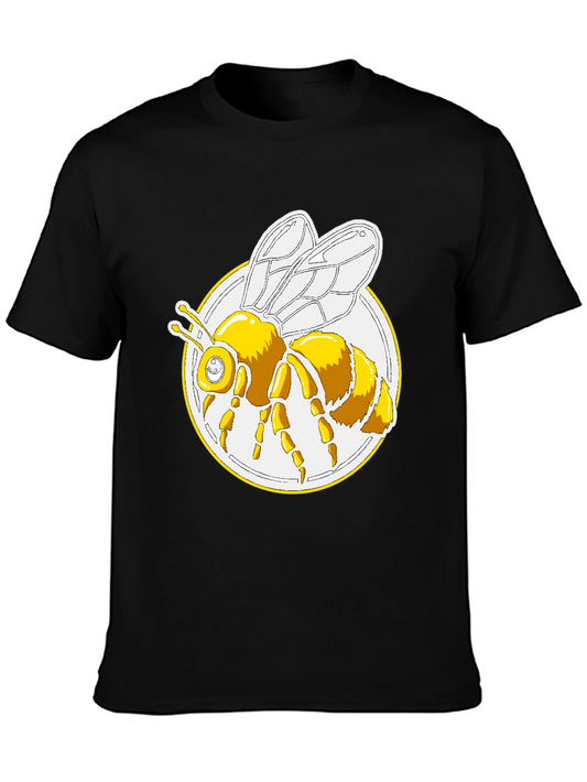 Bee Graphic T-Shirt - Round Design Black Cotton