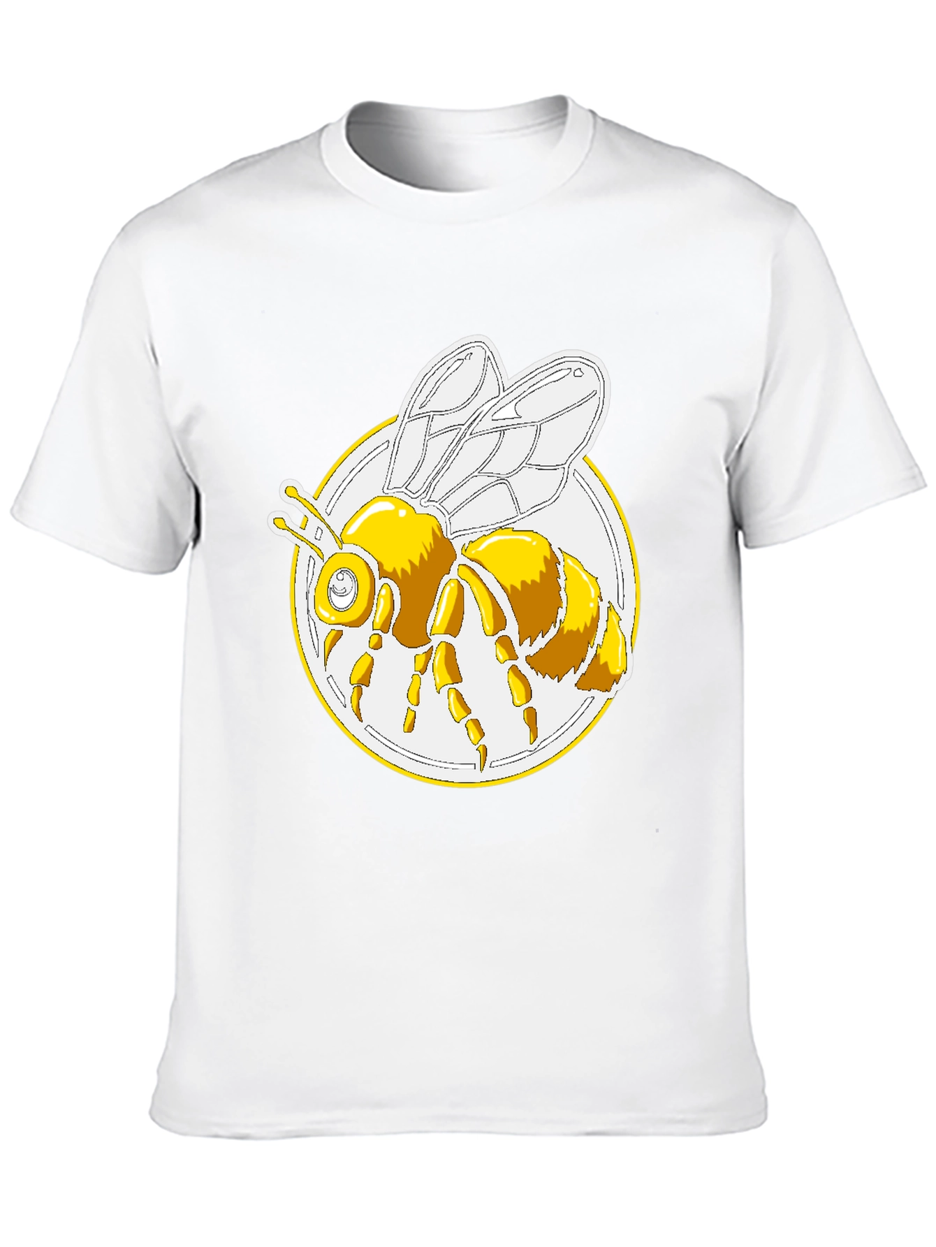 Bee Graphic T-Shirt - Round Design Black Cotton
