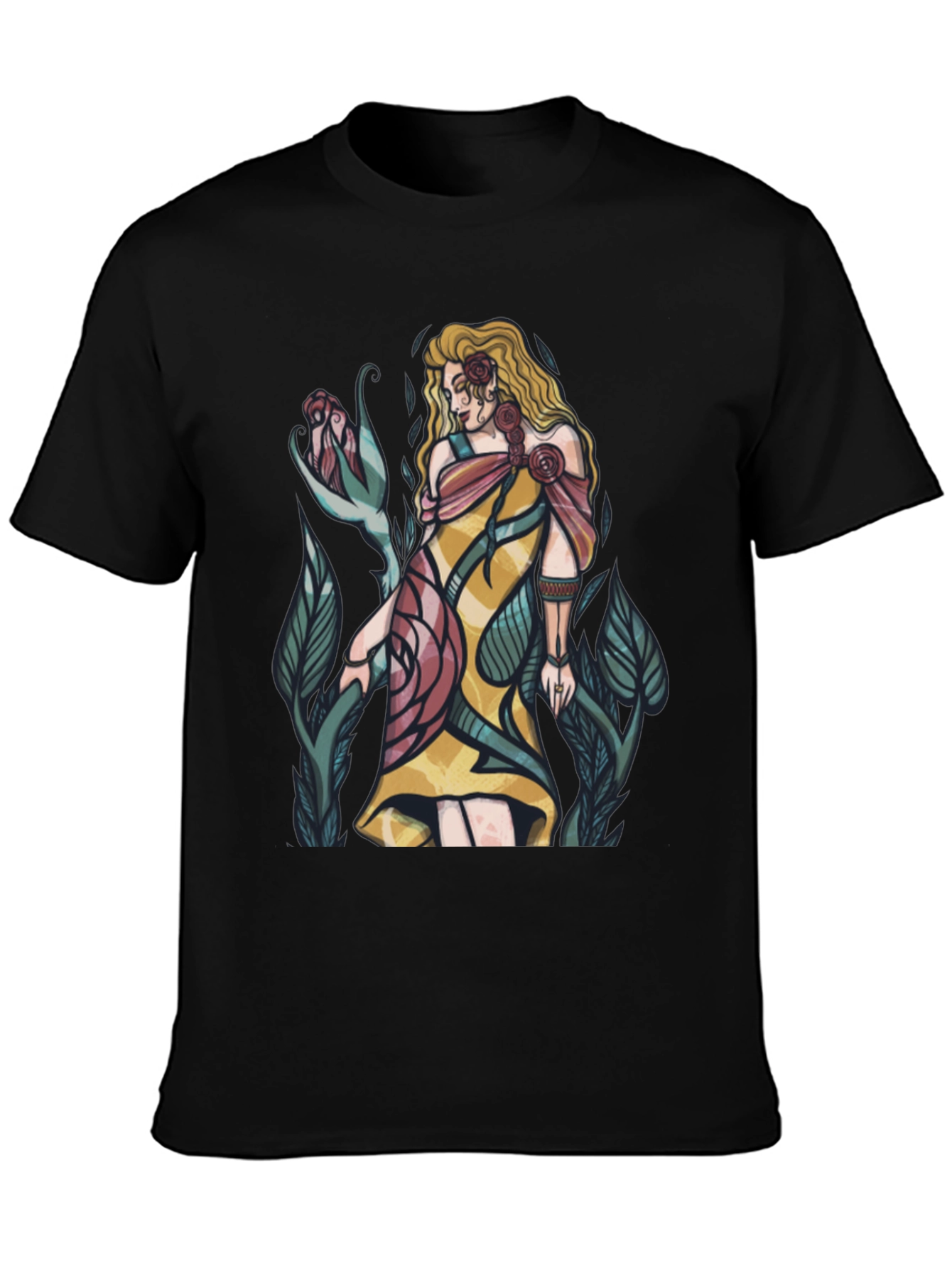 Rose Maiden Graphic T-Shirt - Elegant Floral Design