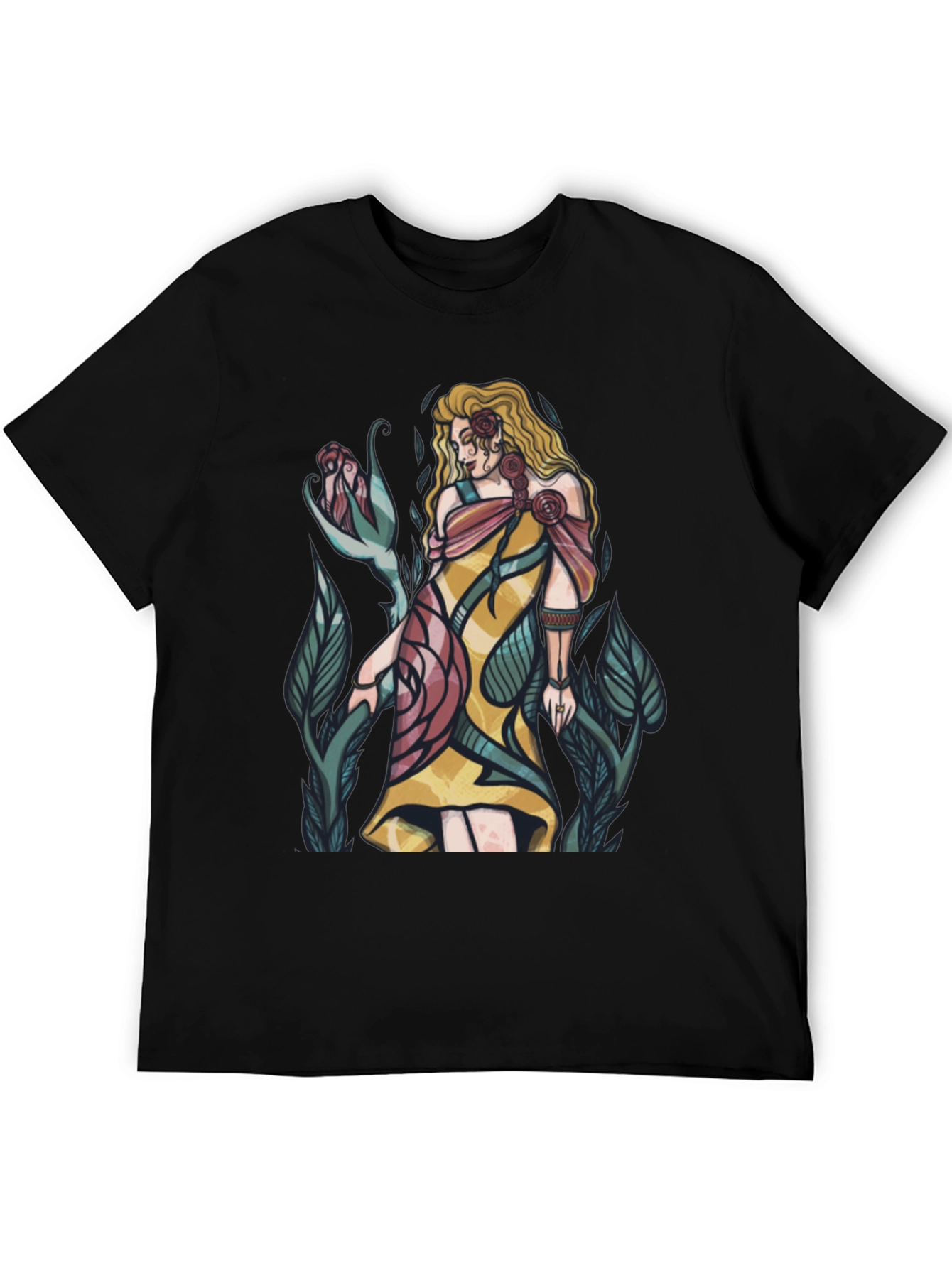 Rose Maiden Graphic T-Shirt - Elegant Floral Design