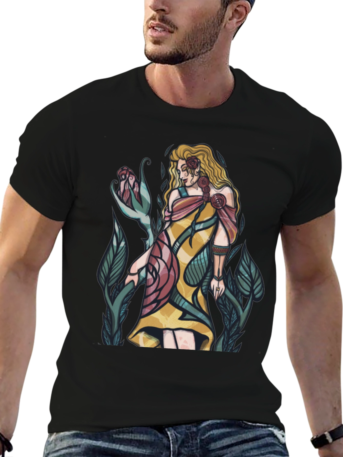 Rose Maiden Graphic T-Shirt - Elegant Floral Design